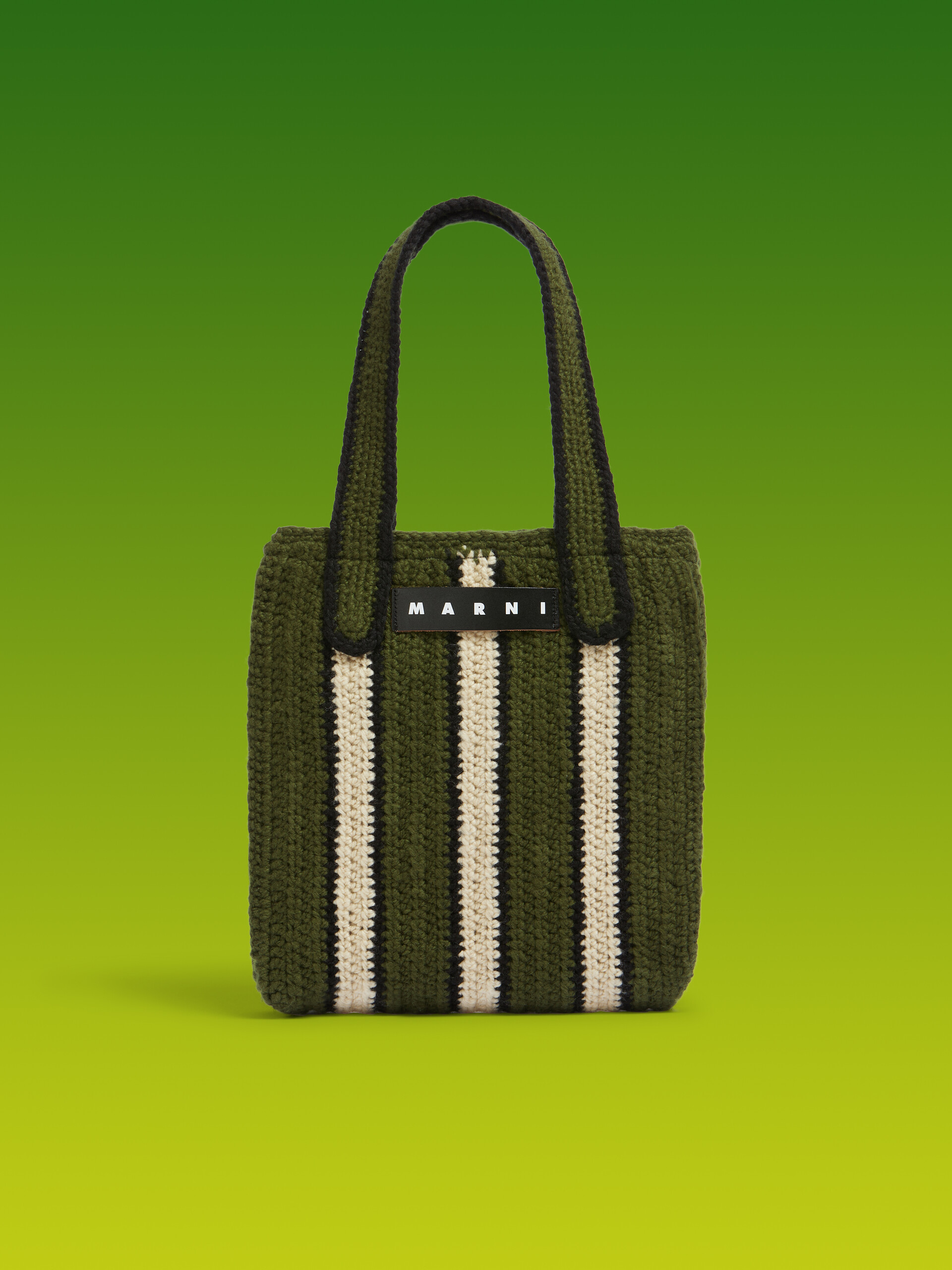 Marni Market Shopping Bag In Striped Green And White Crochet Marni