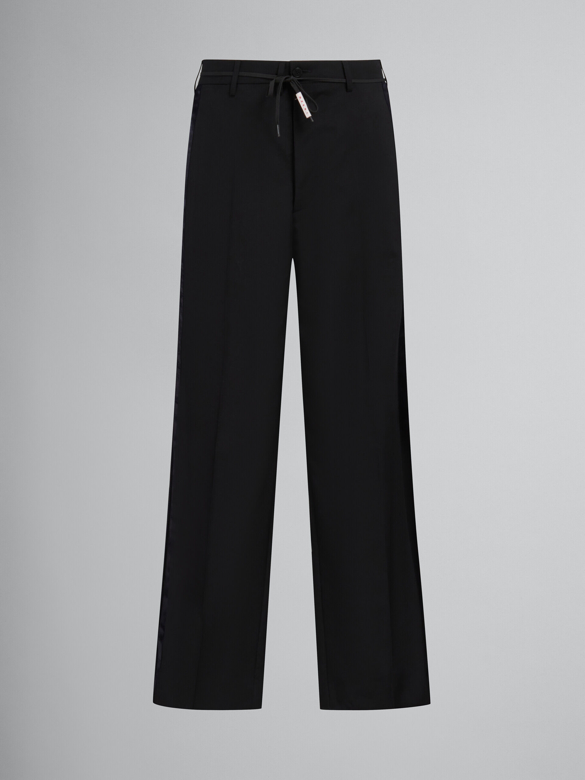 Black tropical wool trousers with satin stripes | Marni