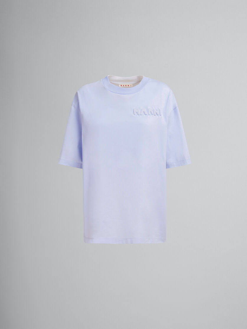 T-shirt linea boxy in cotone biologico blu con logo imbottito - T-shirt - Image 1