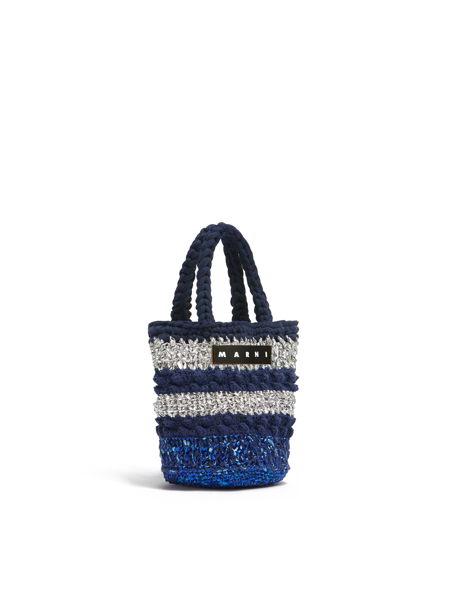 Deep blue and silver bobble-knit MARNI MARKET BUCKET bag | Marni