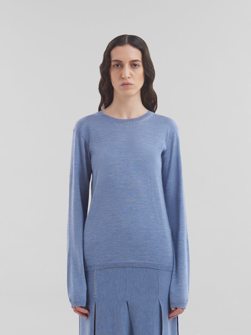 Maglione girocollo in lana-seta blu con rammendo Marni - Pullover - Image 2