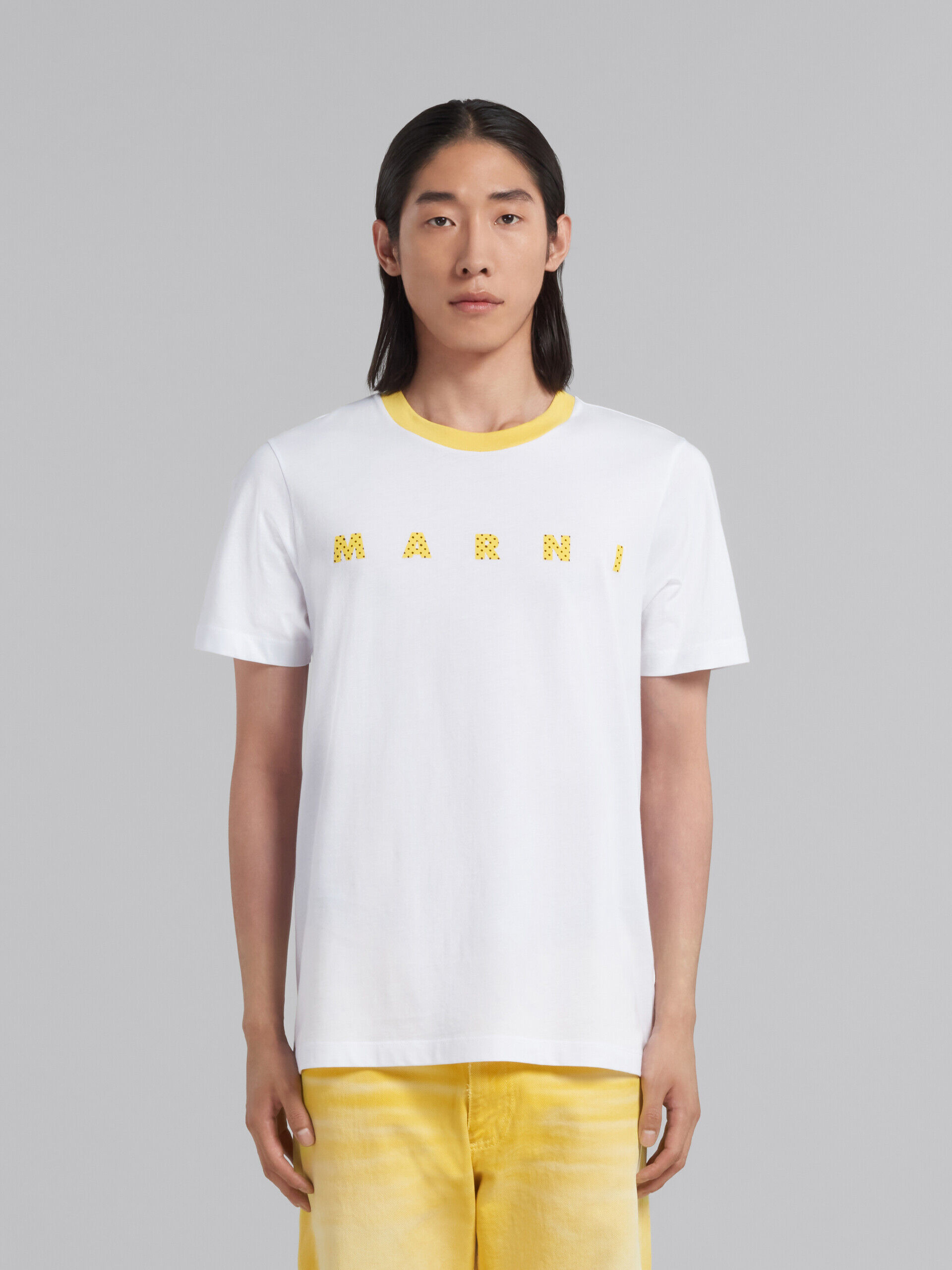 ホワイト 水玉ロゴ入り オーガニックコットン製Tシャツ | Marni