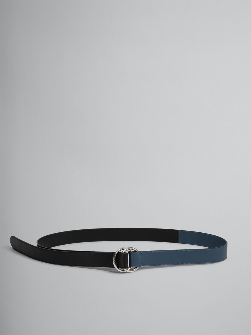 Cintura in pelle nera e blu con fibbia ad anello - Cintura - Image 1