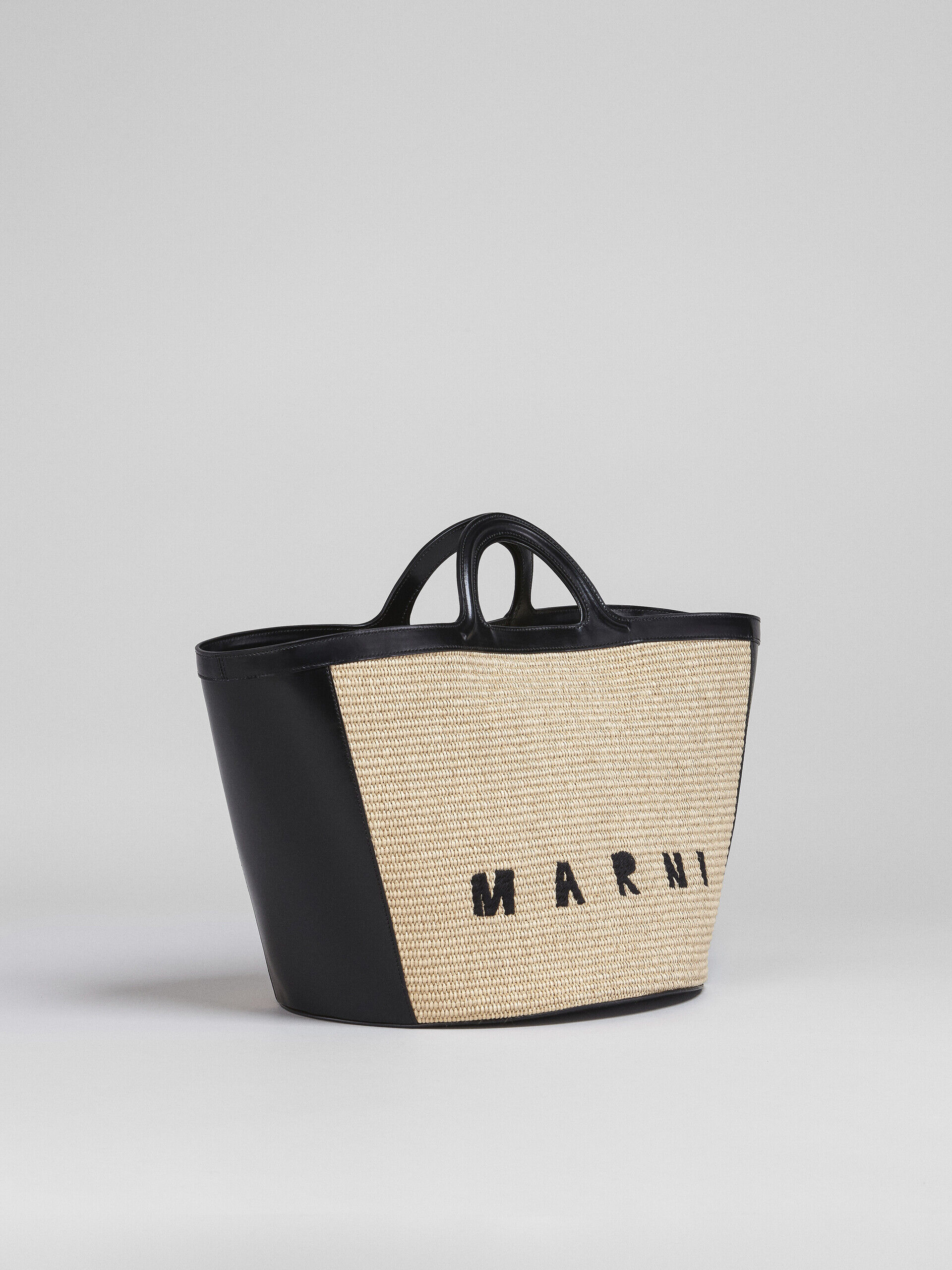 TROPICALIA large bag in black leather and raffia | Marni