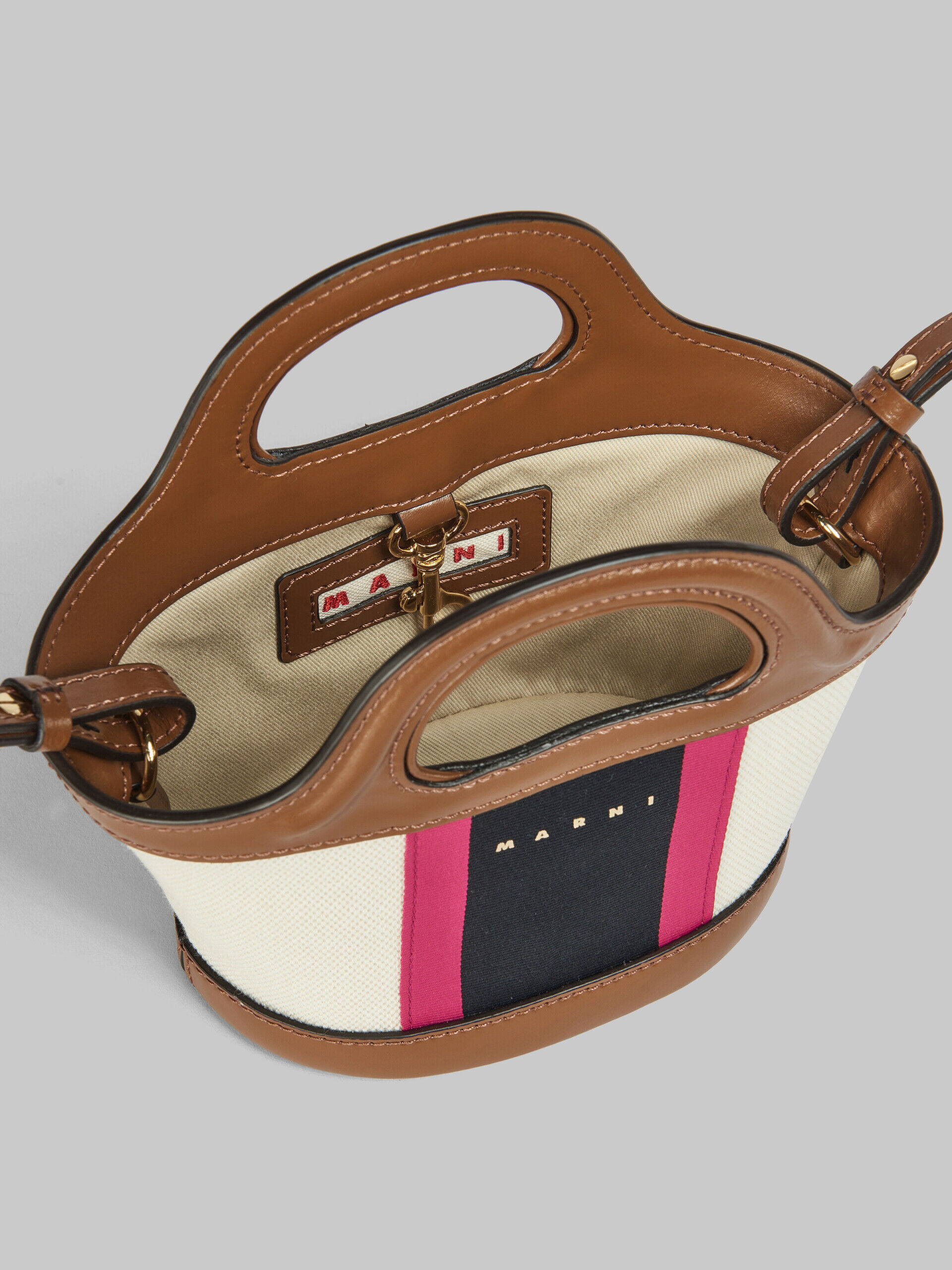 Tropicalia Micro Bag in Brown leather and striped canvas | Marni