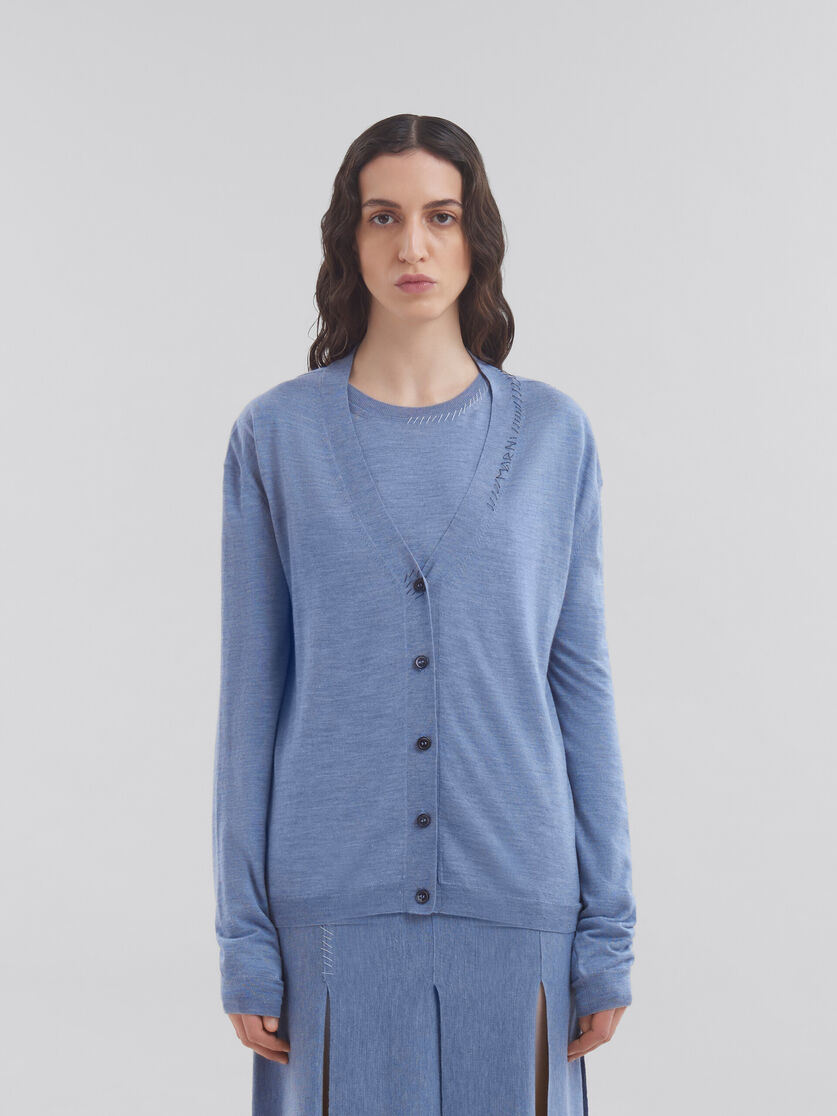 Cardigan in lana-seta blu con rammendo Marni - Maglieria - Image 2