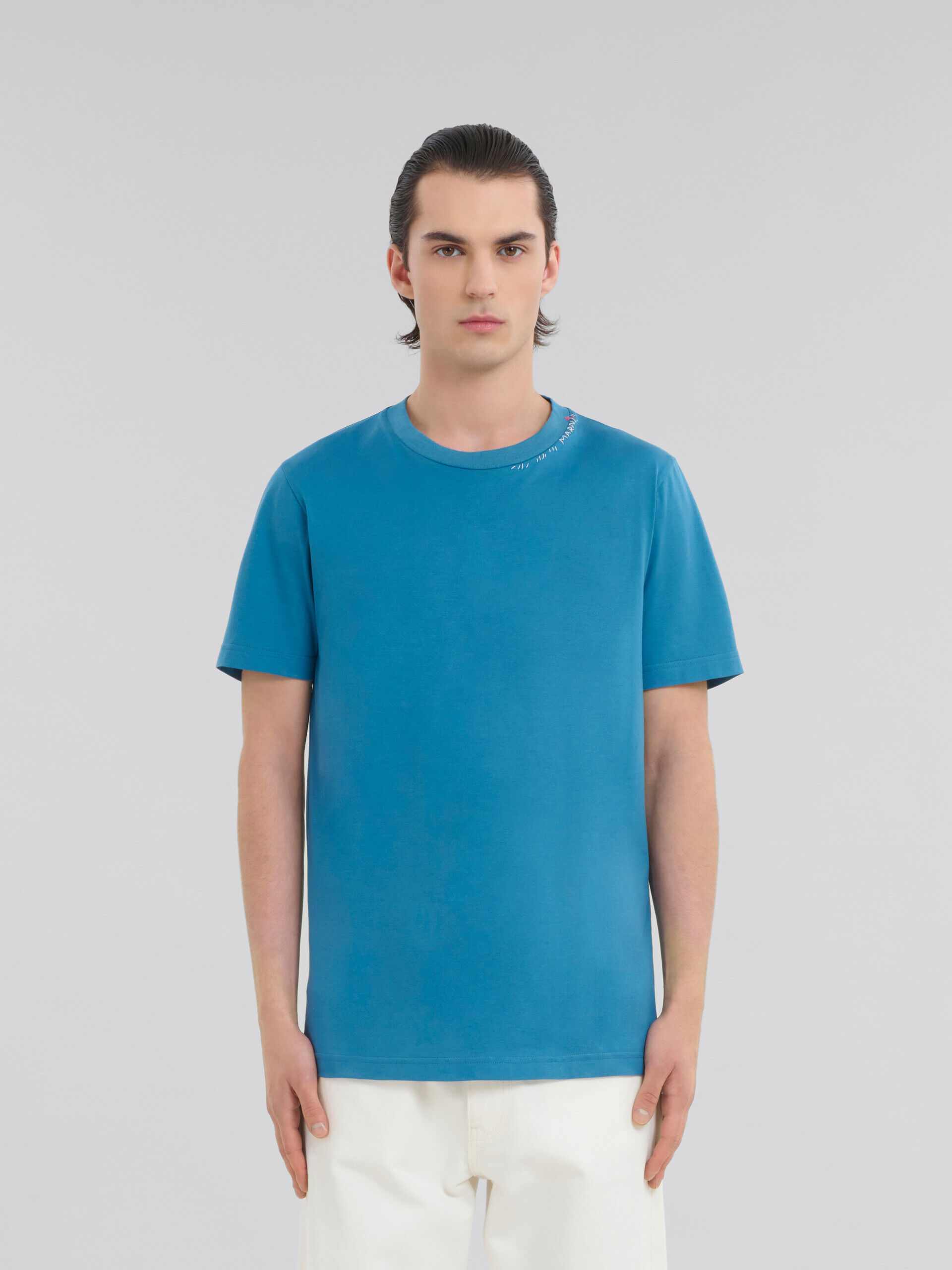 ブルー バック フラワープリント コットン製Tシャツ | Marni