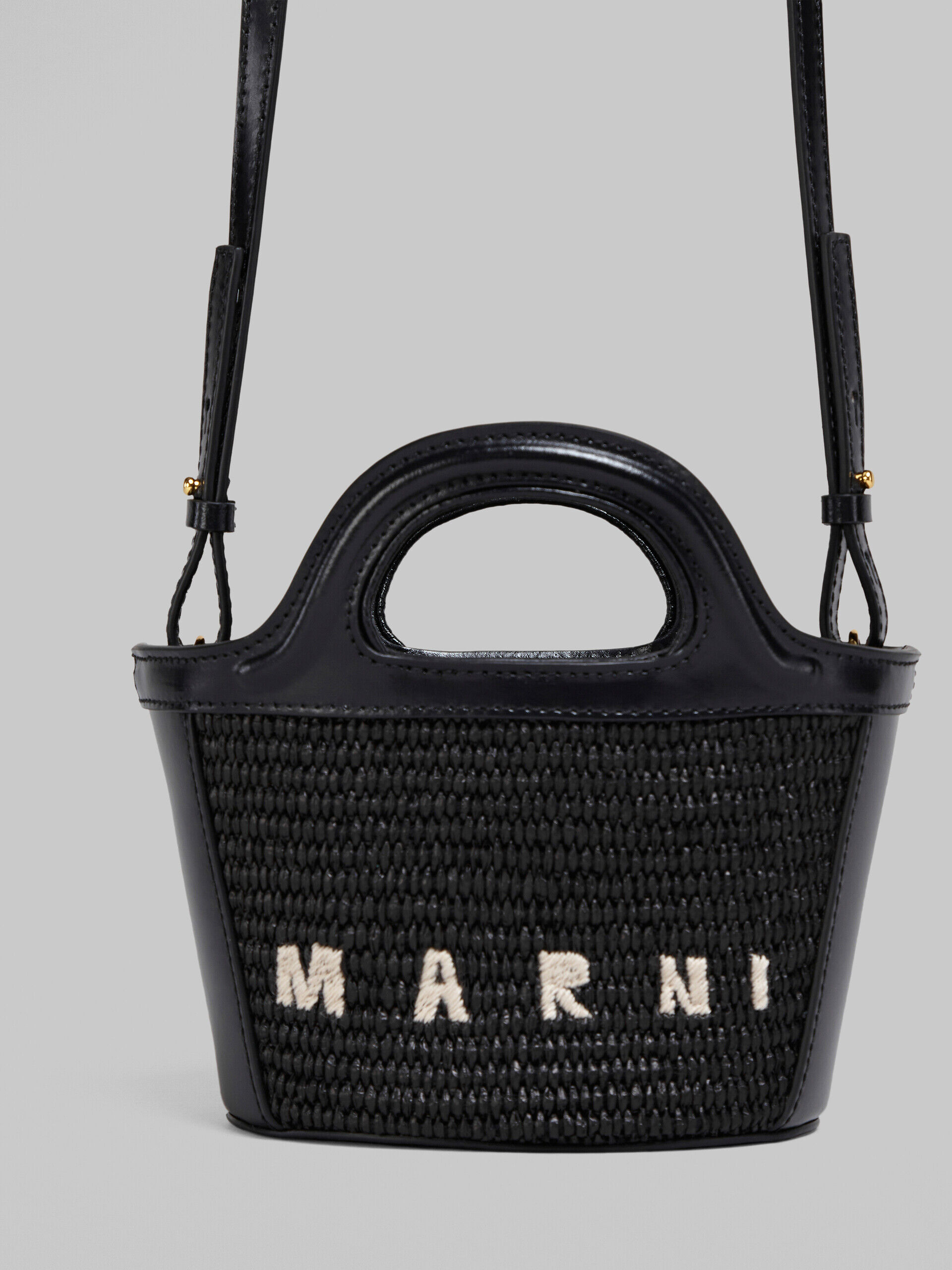 Tropicalia Micro Bag in black leather and raffia-effect fabric | Marni