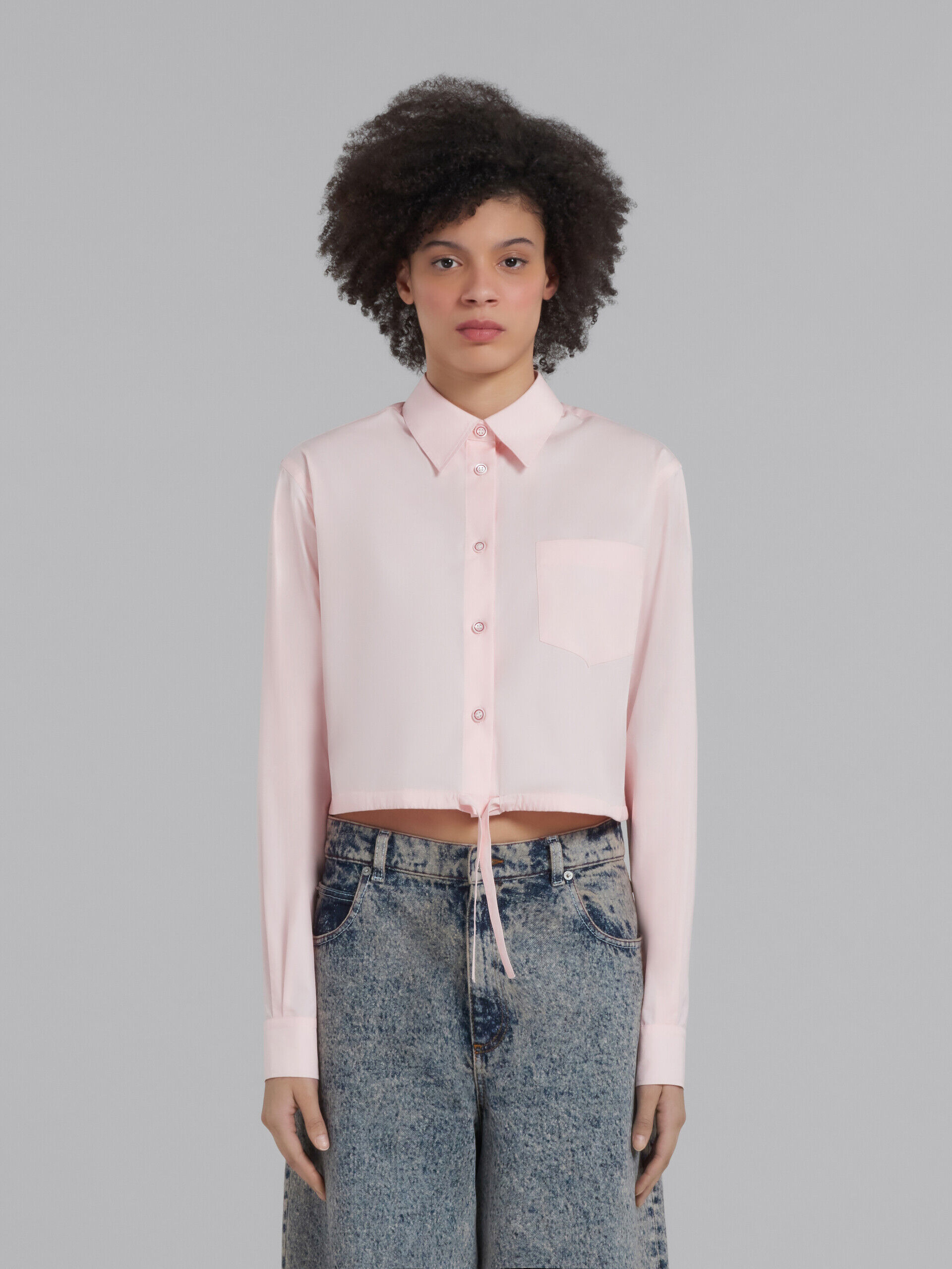 ピンク オーガニックポプリン クロップドシャツ | Marni