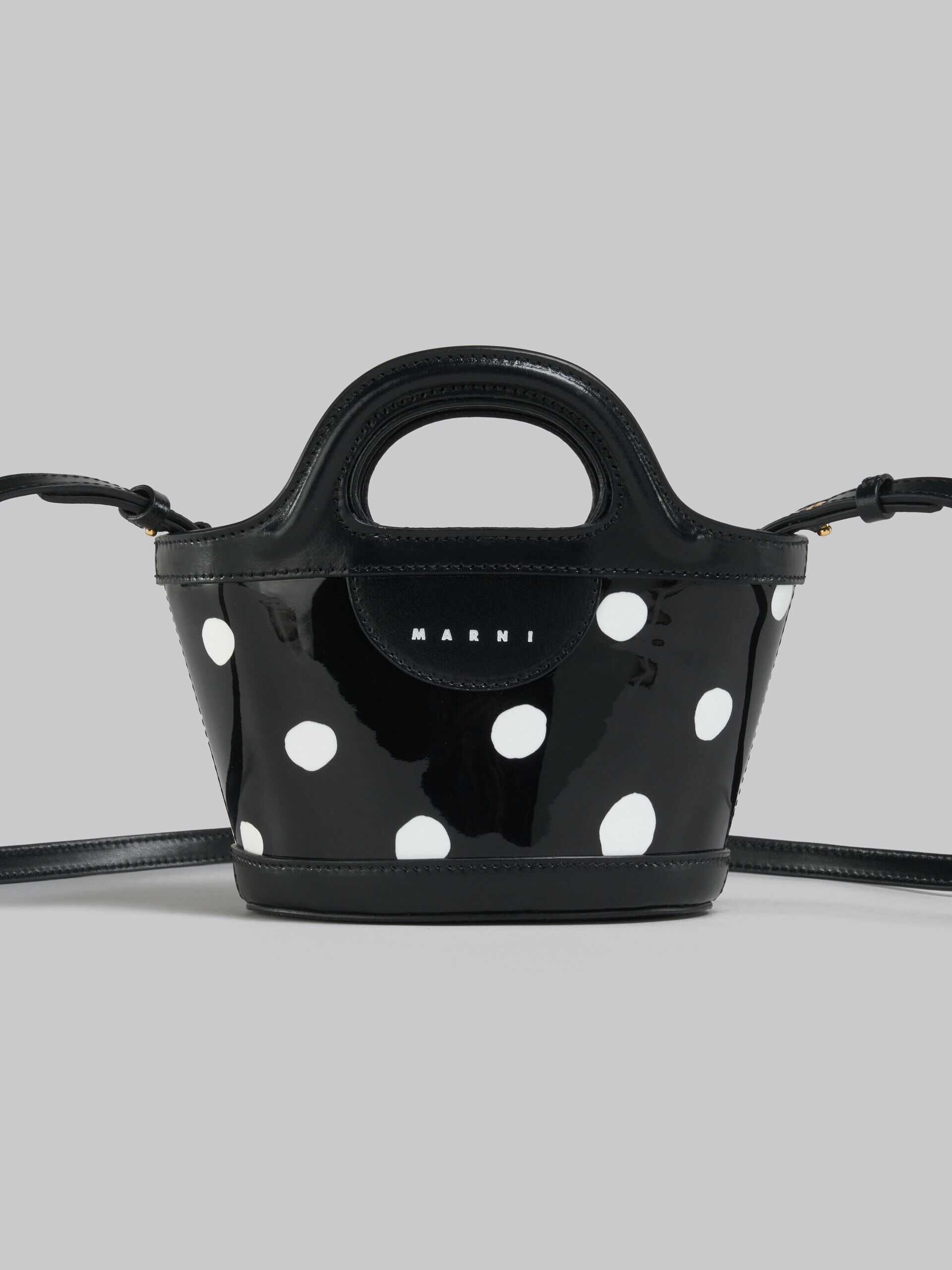 Black and white polka-dot patent leather Tropicalia Micro Bag | Marni