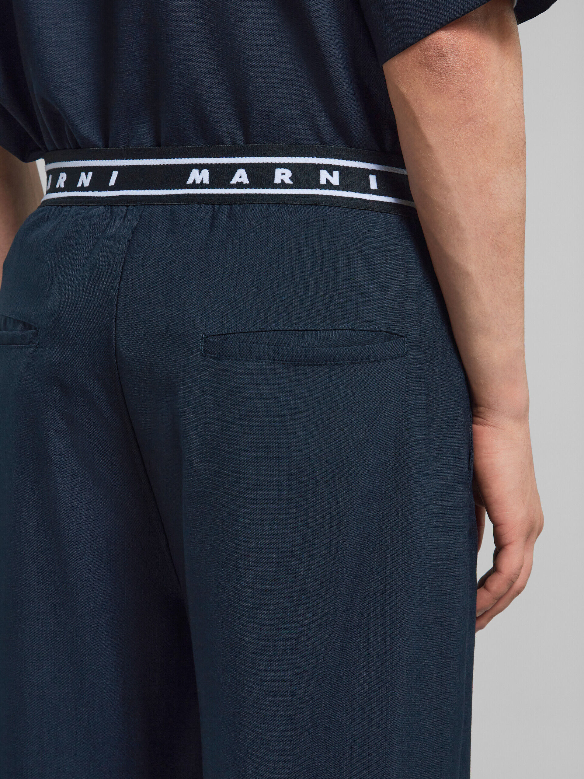 Deep blue tropical wool trousers with back logo waist | Marni