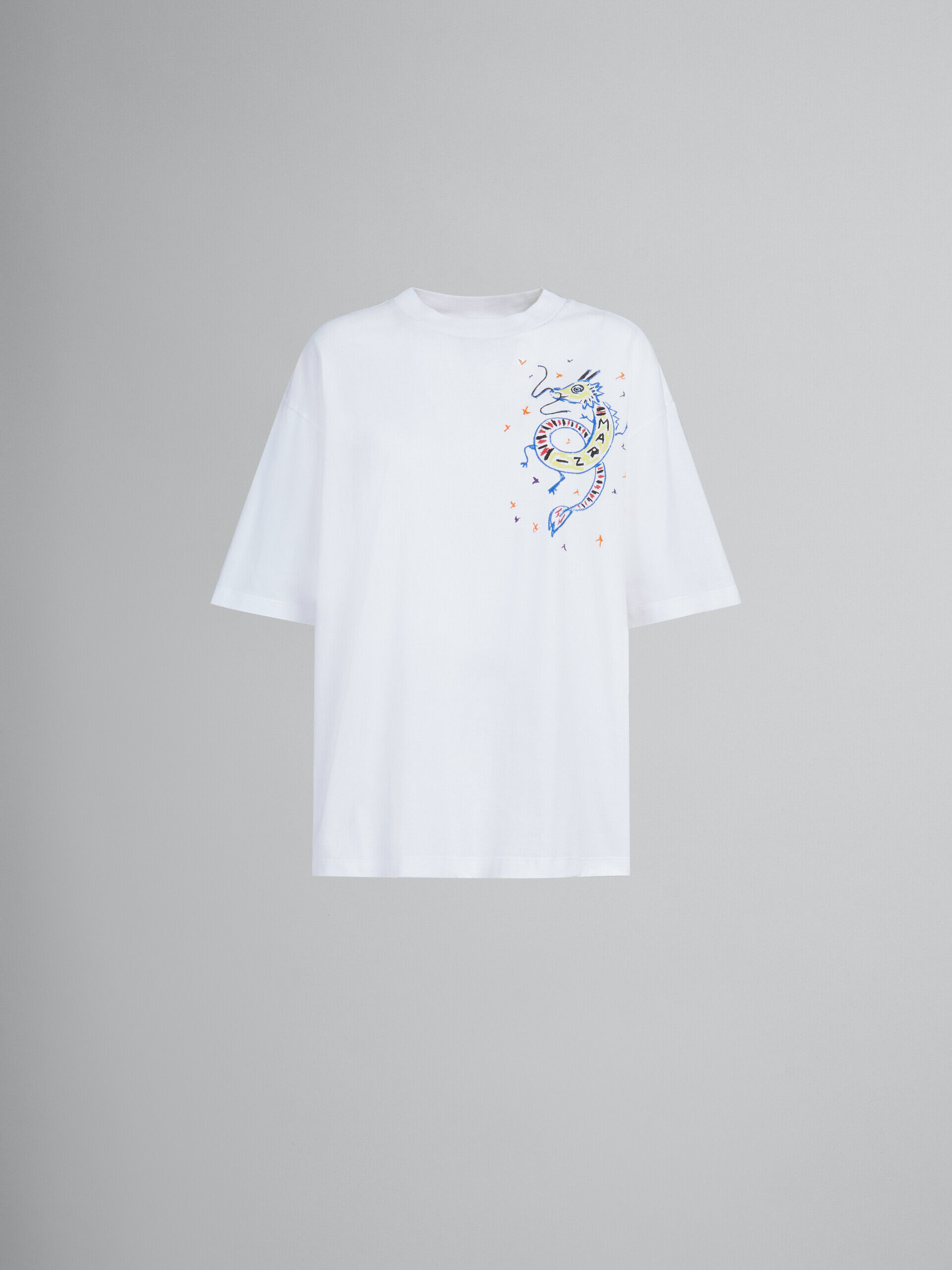 White organic jersey T shirt with dragon print Marni