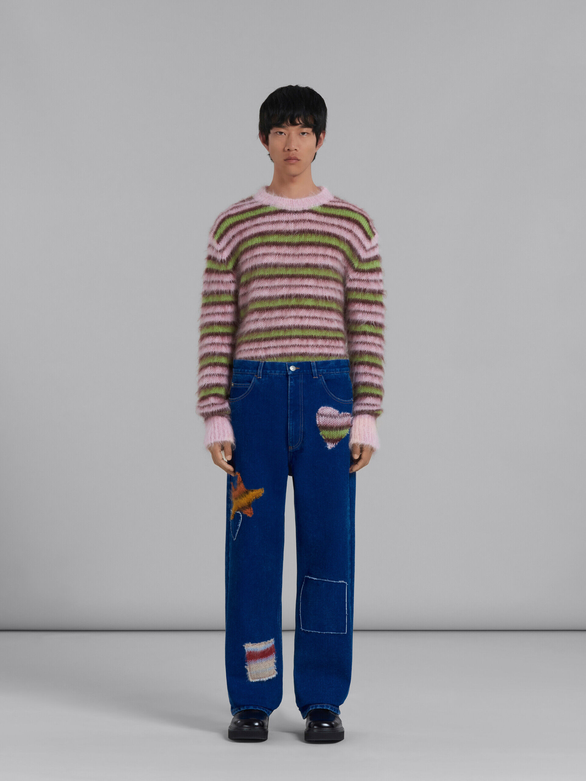 Blue coated denim jeans with mohair patches | Marni