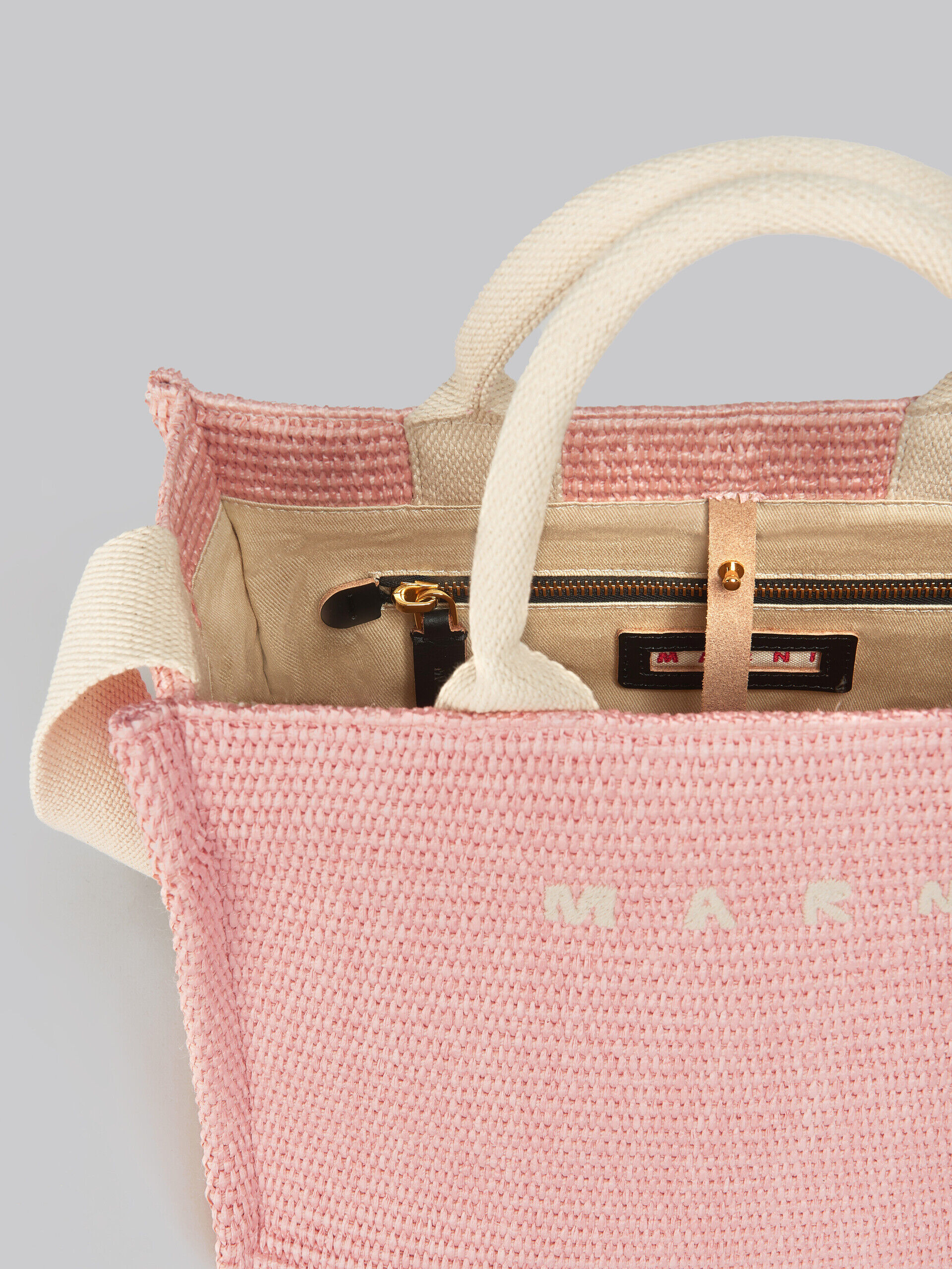 Pink raffia-effect Small Tote Bag | Marni