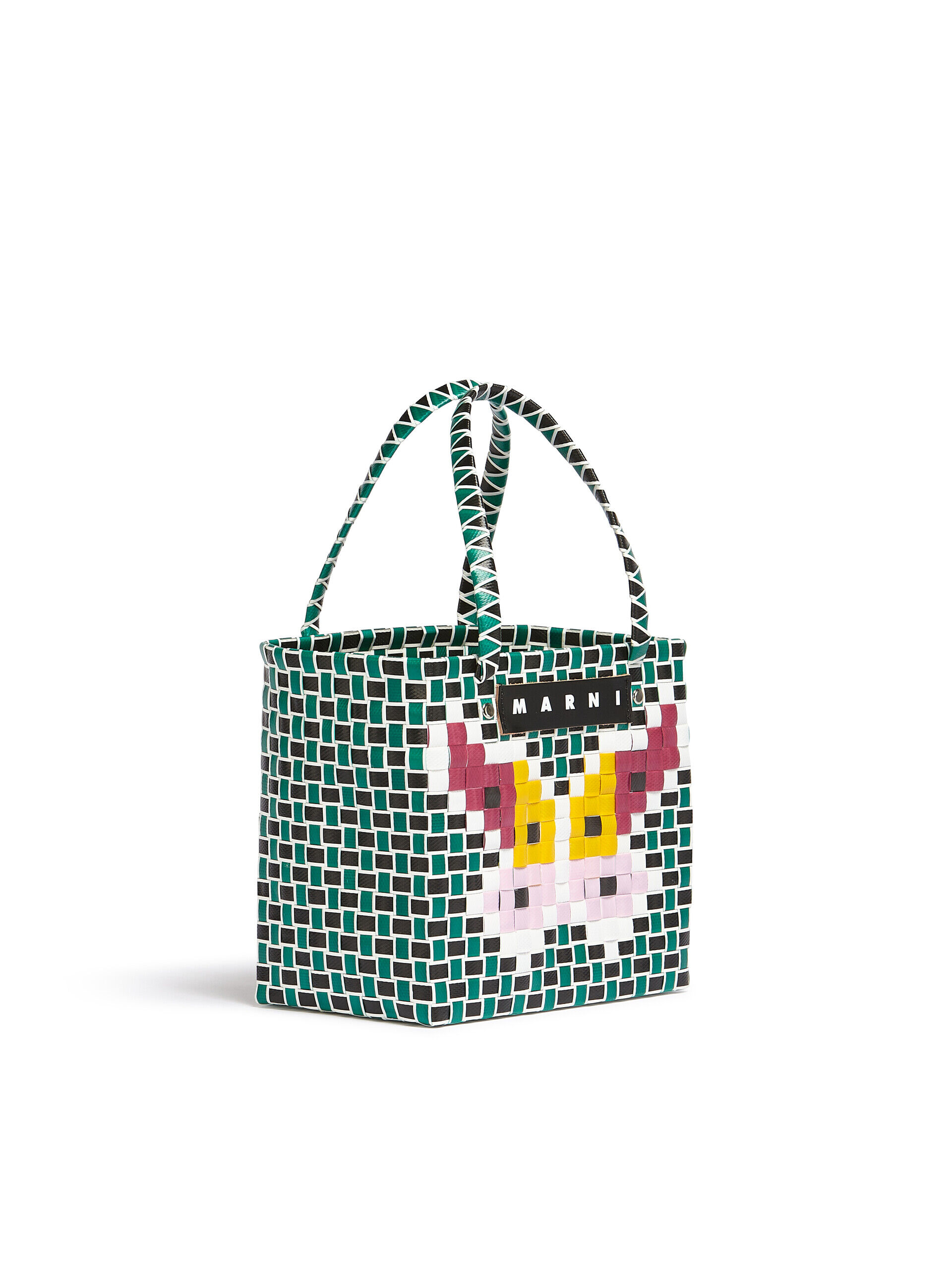 MARNI MARKET FLOWER MINI BASKET bag in green butterfly motif | Marni