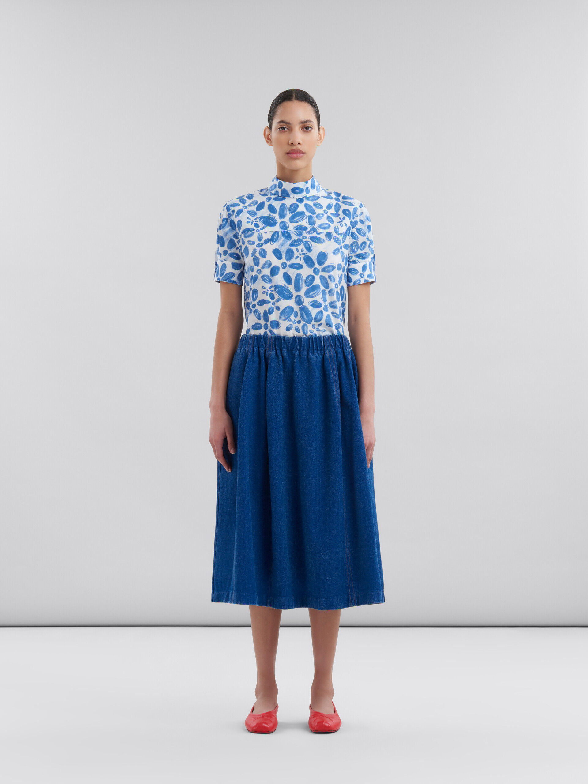 ブルー オーガニックデニム製 伸縮性のあるミディ丈スカート | Marni