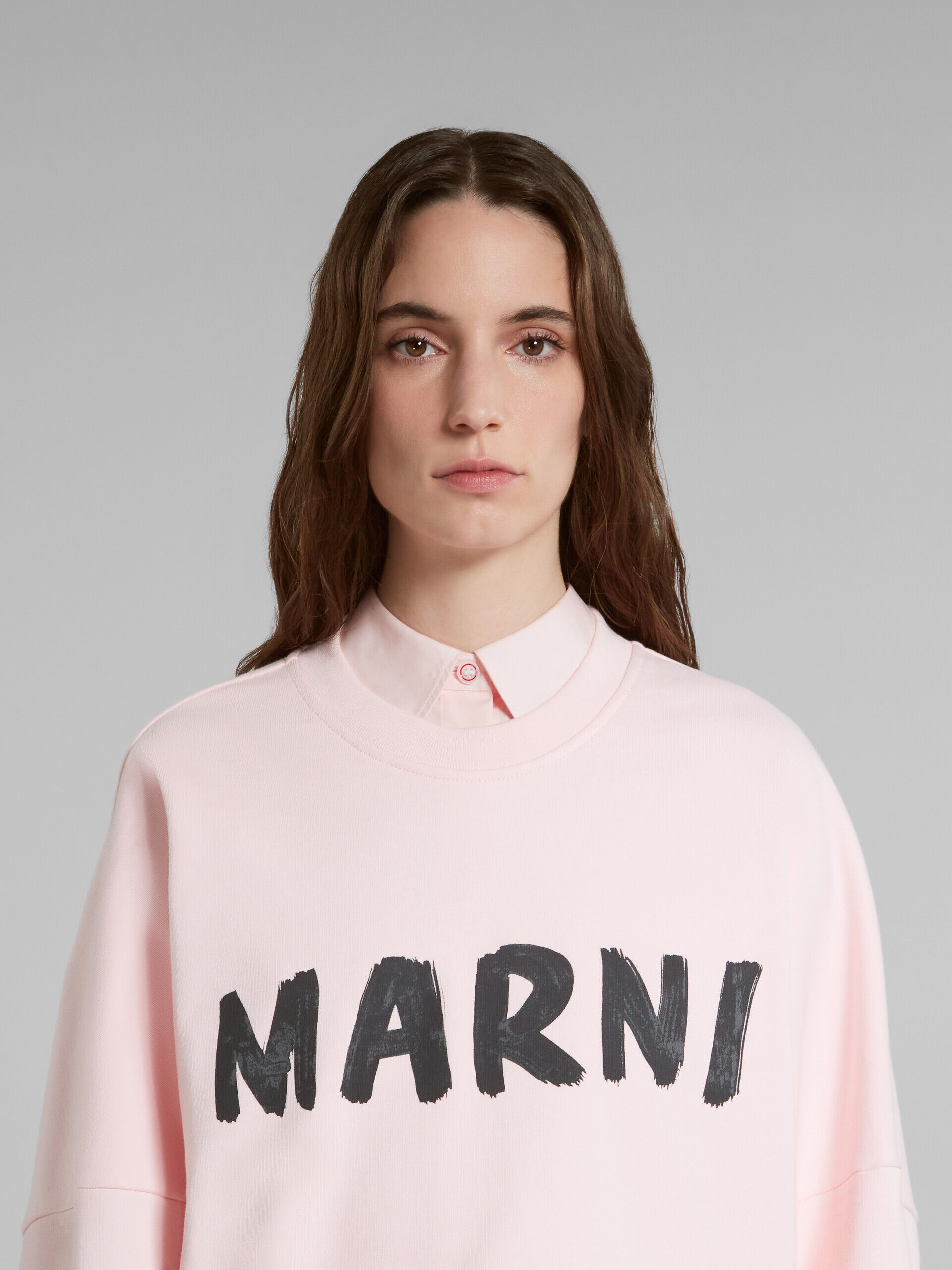 Pink organic cotton sweatshirt with Marni print | Marni