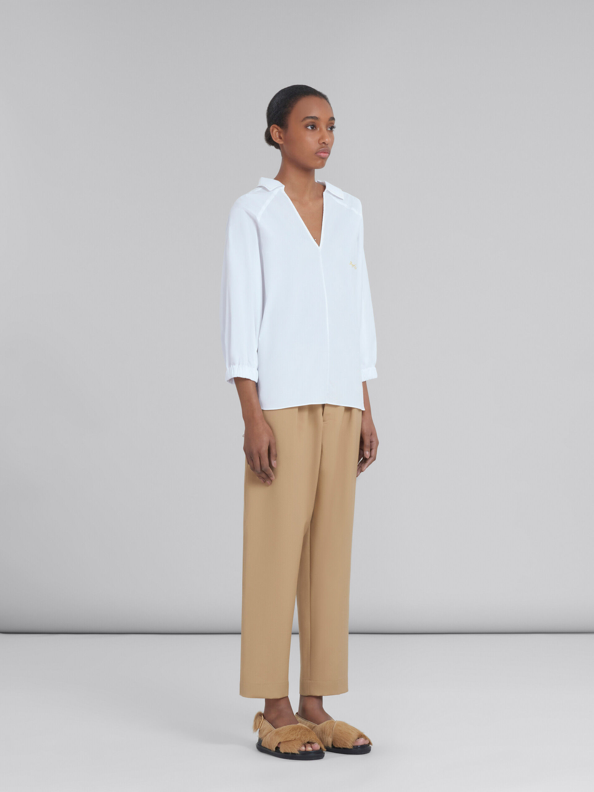 Cropped trousers in beige tropical wool | Marni