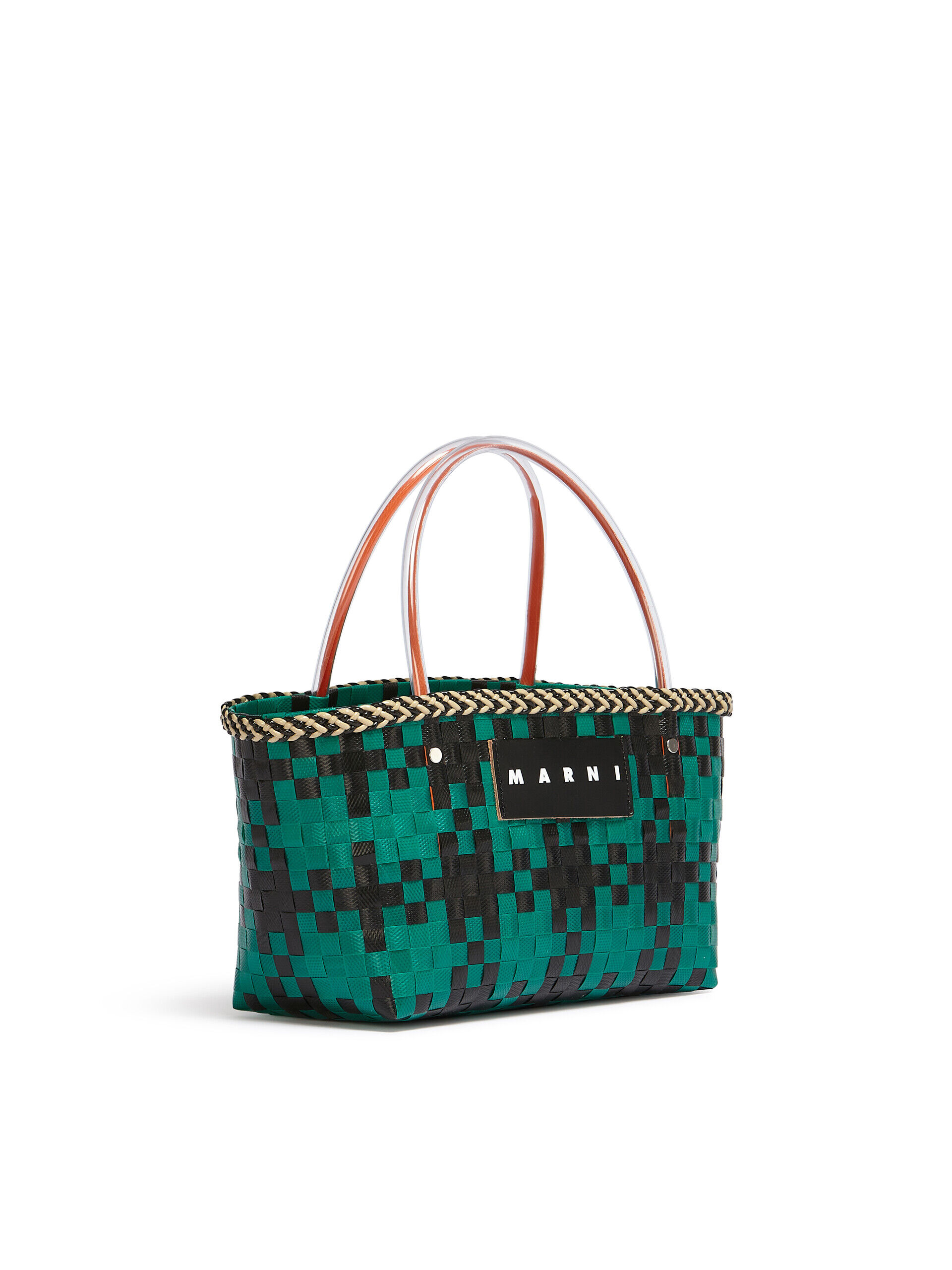 MARNI MARKET CHECK BAG in black and green tartan woven material