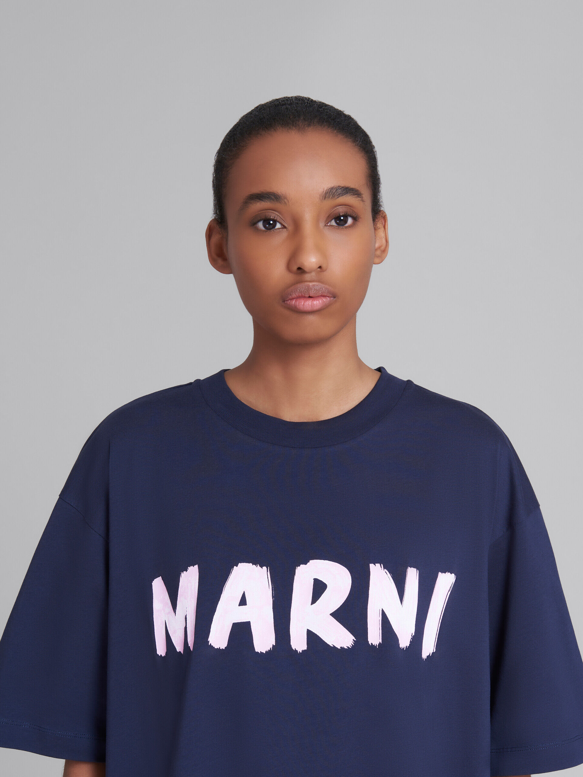 Blue organic cotton T-shirt with logo | Marni