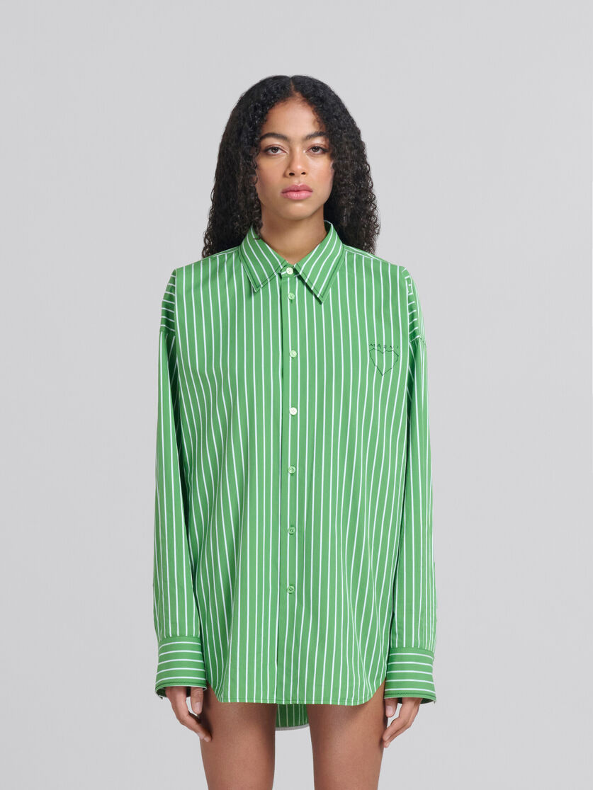 Camicia a righe in cotone biologico verde con impunture Marni - Camicie - Image 1