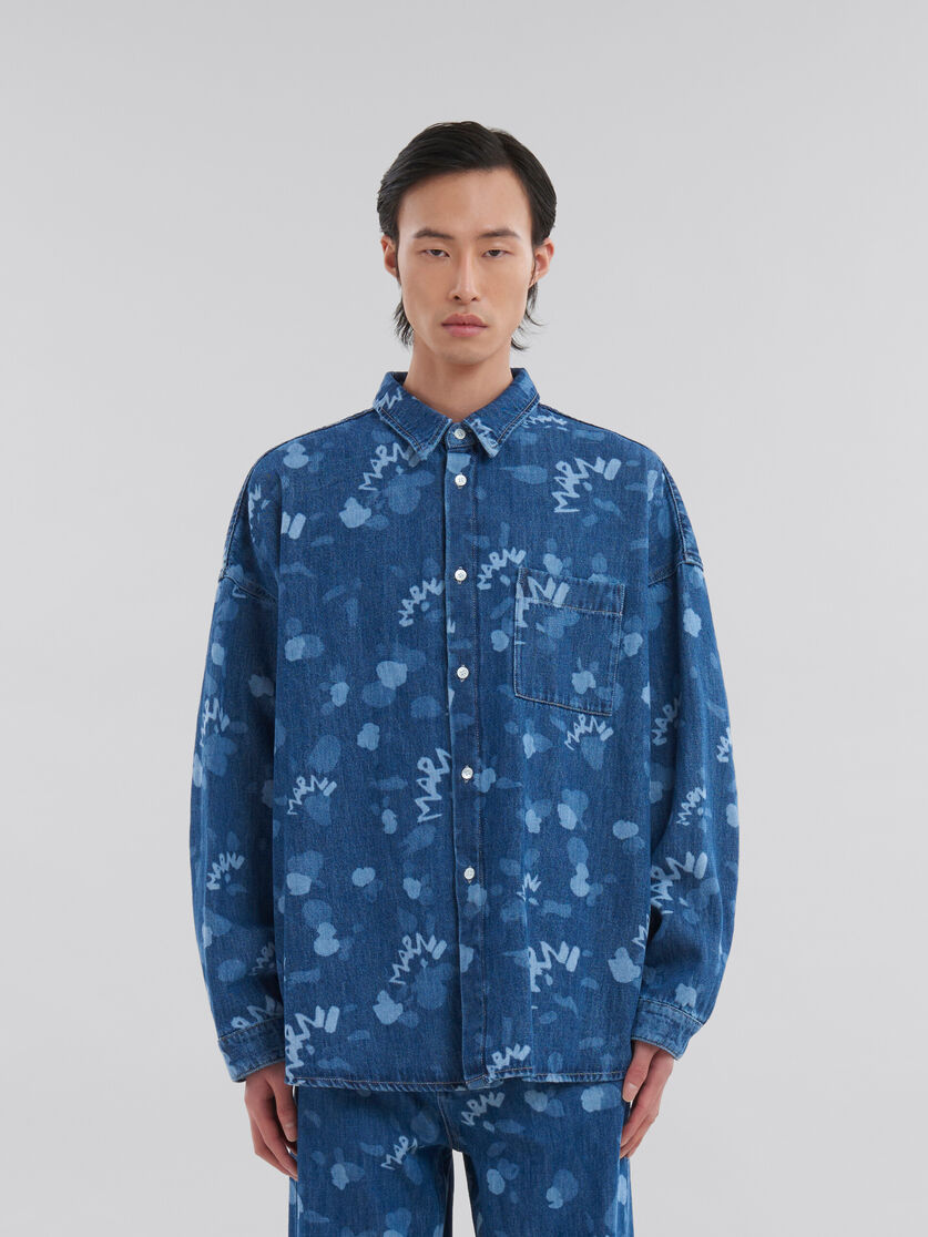 ブルー Marni Drippingプリント デニム製シャツ - シャツ - Image 2