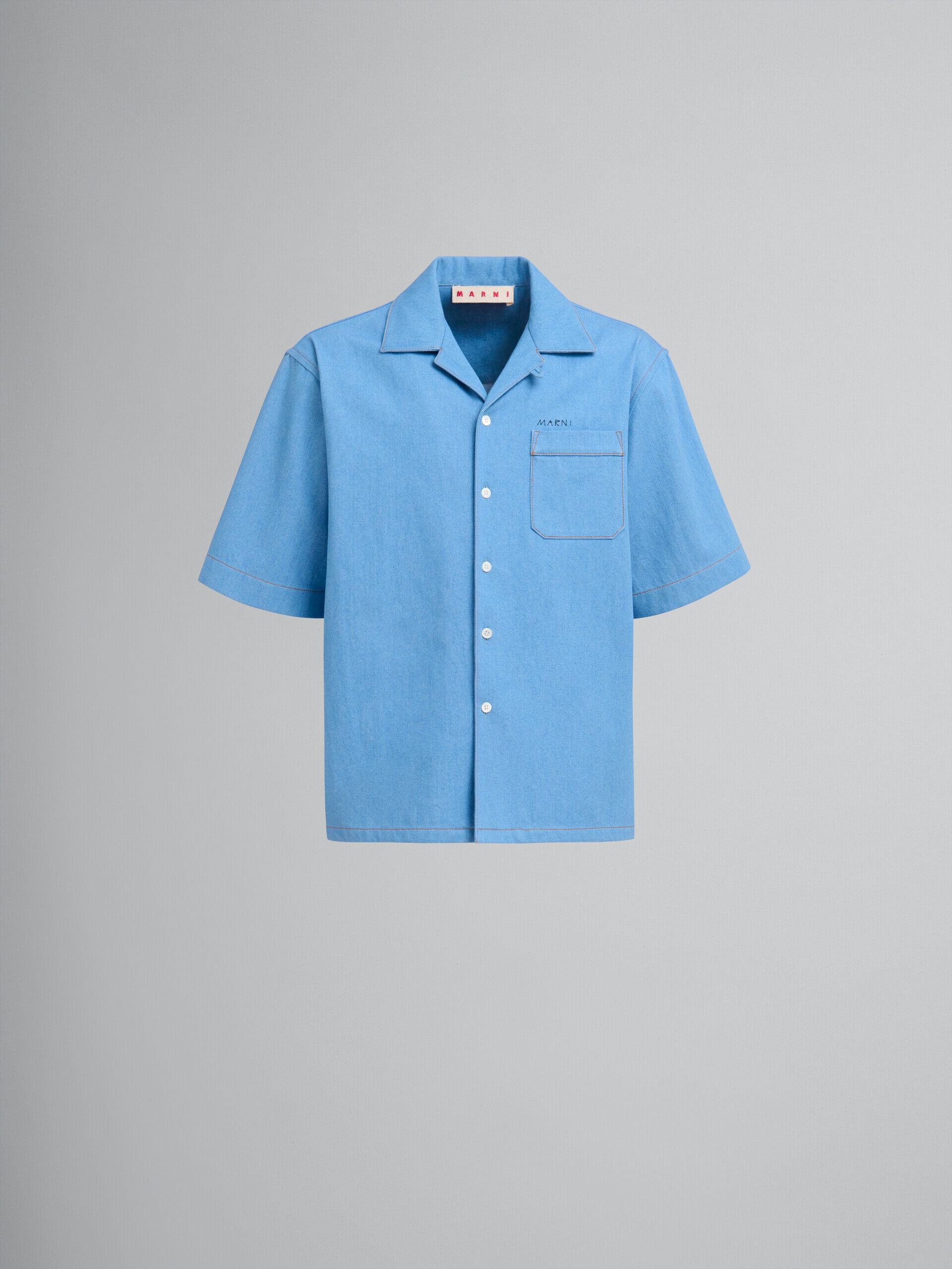 ブルー マルニ メンディングロゴ付き デニム製 ボーリングシャツ | Marni