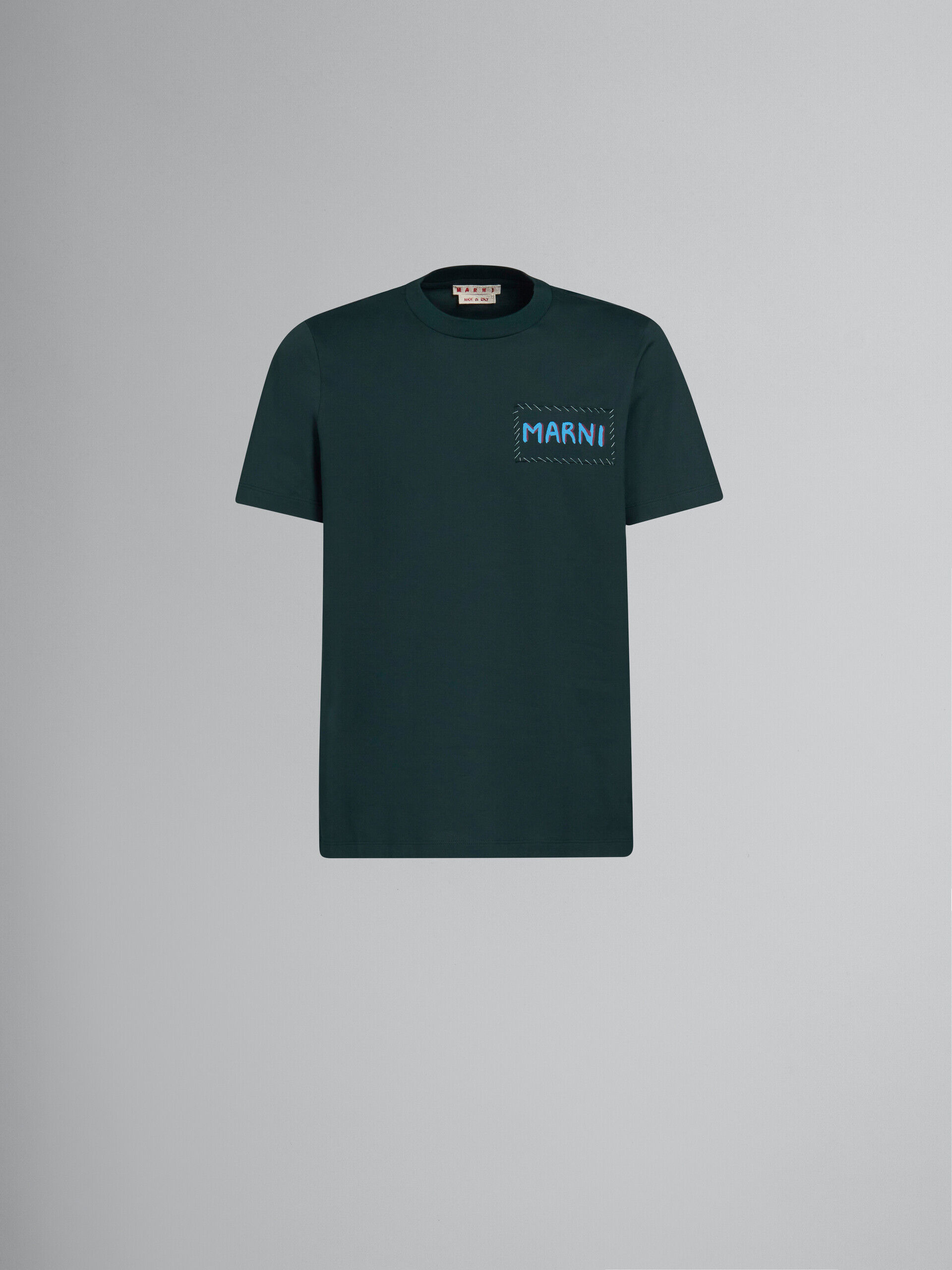 Green bio cotton T-shirt with Marni patch | Marni