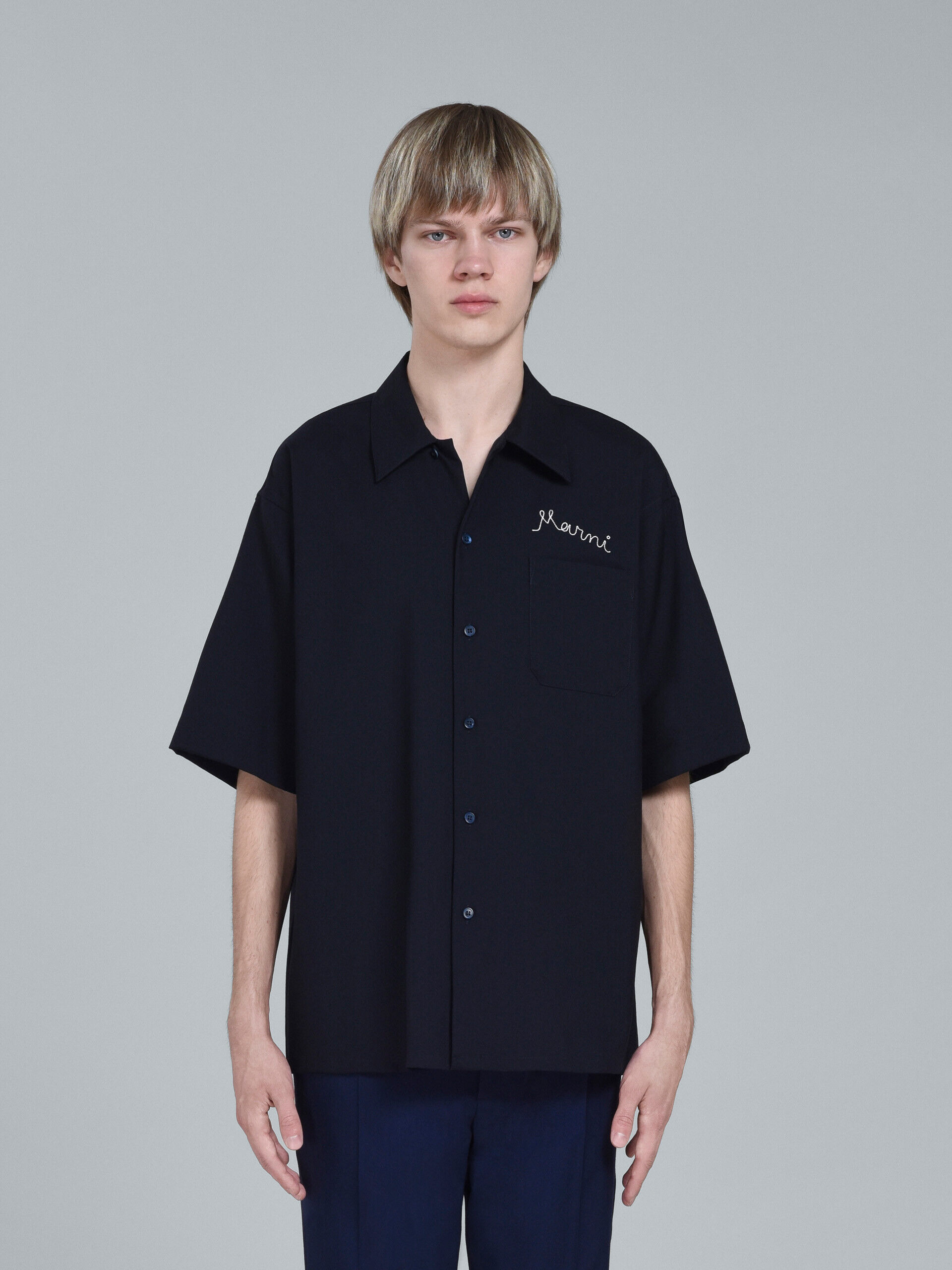 ラグジュアリーMARNI bowling shirts (black,blue) 44