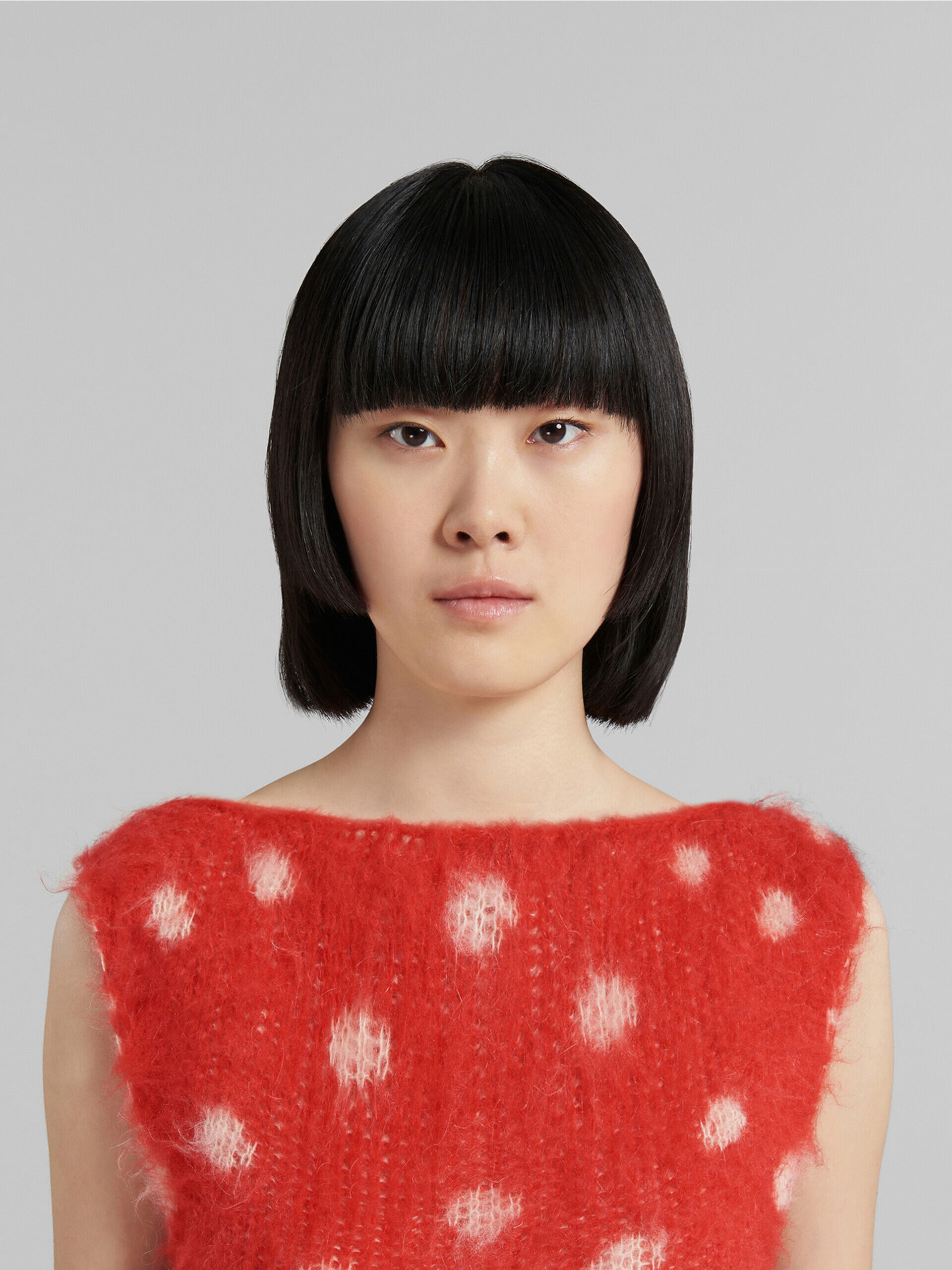 Red mohair sleeveless jumper with polka dots | Marni