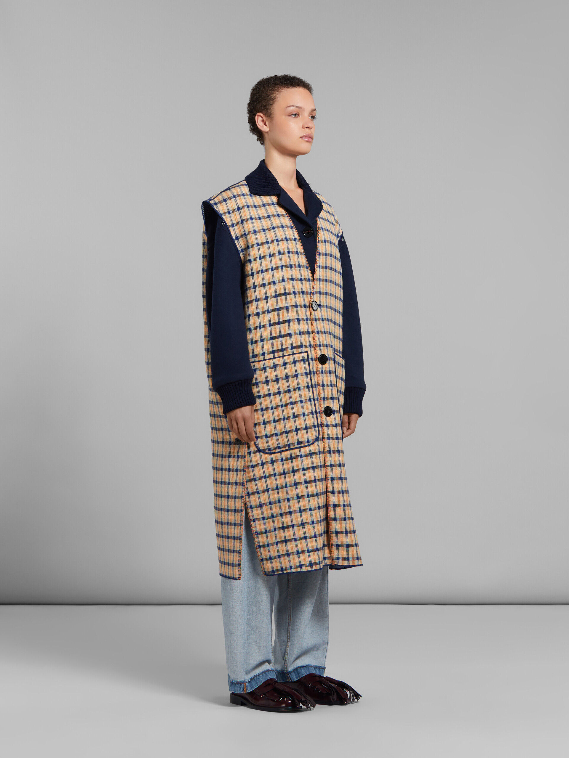 Blue and yellow checked wool reversible vest | Marni