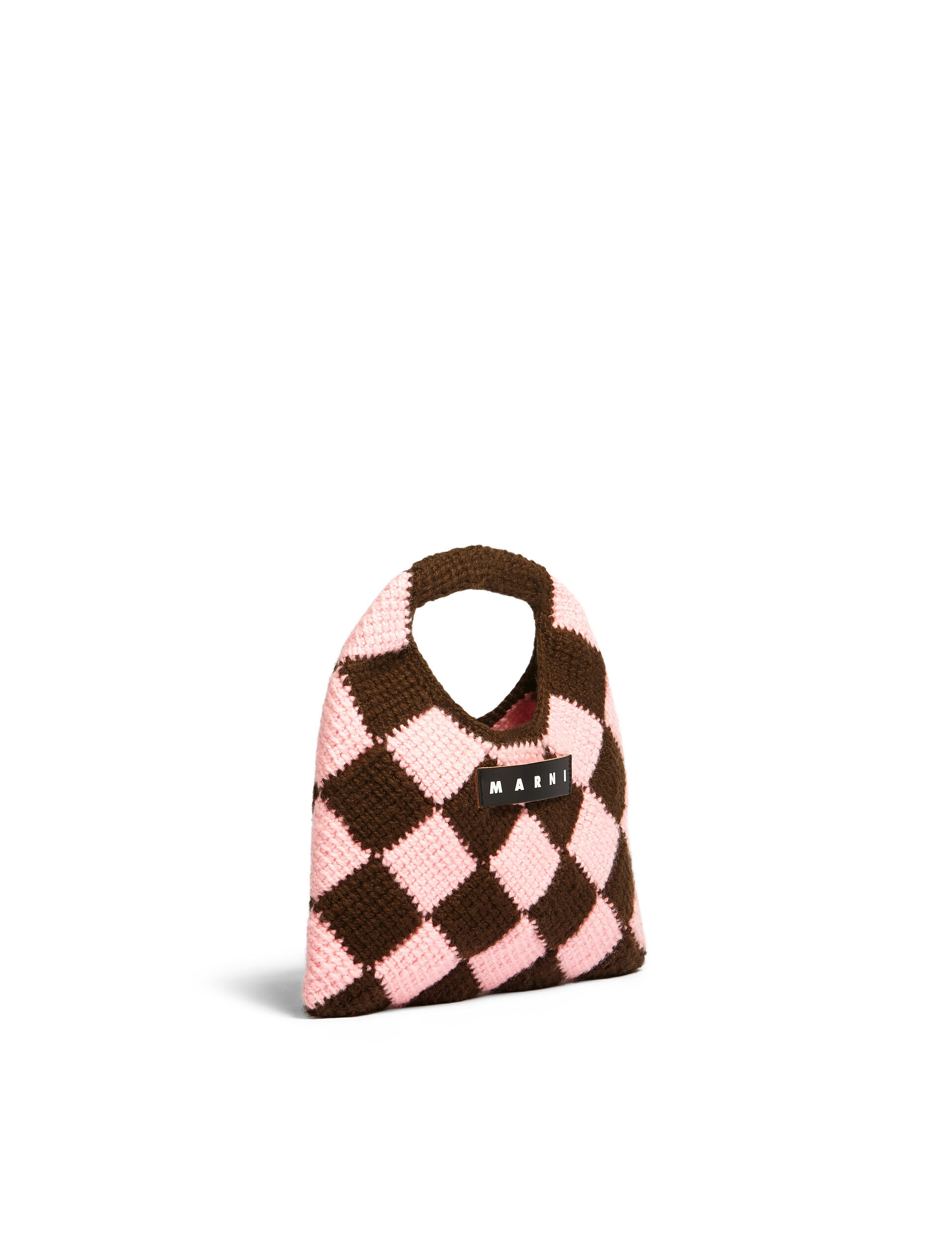 ブラウン&ピンク テックウール製 MARNI MARKET DIAMONDスモールバッグ 