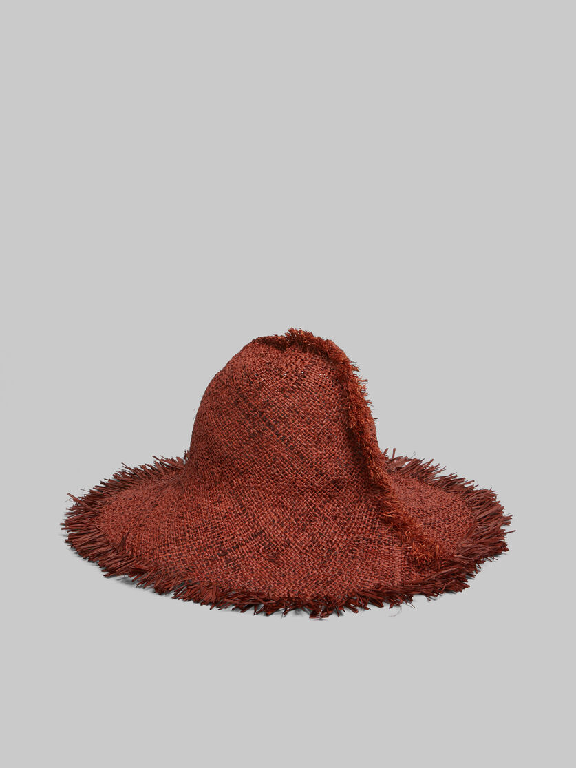 Cappello in rafia marrone con bordo sfrangiato - Cappelli - Image 3