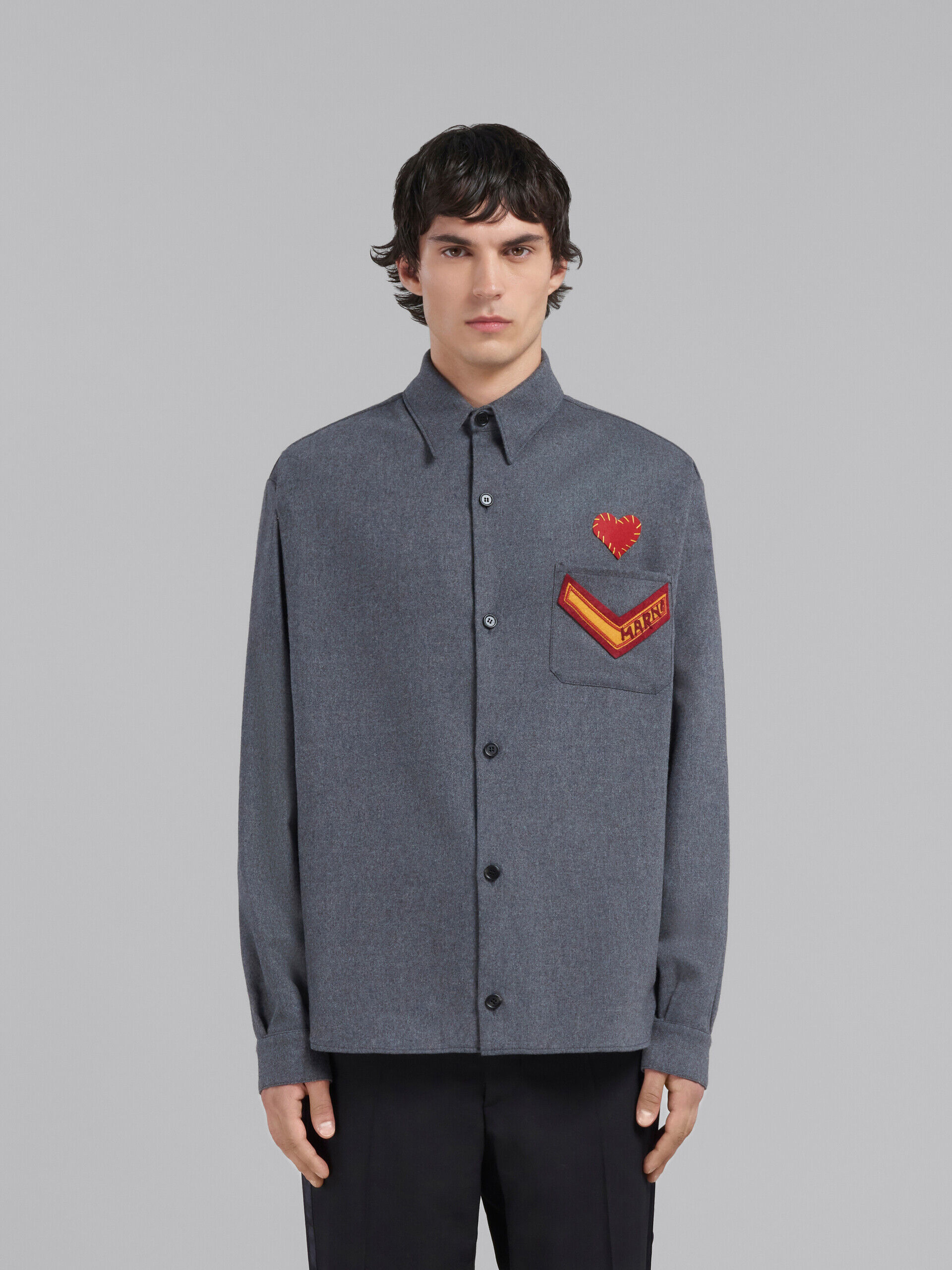 Grey flannel shirt with patches | Marni