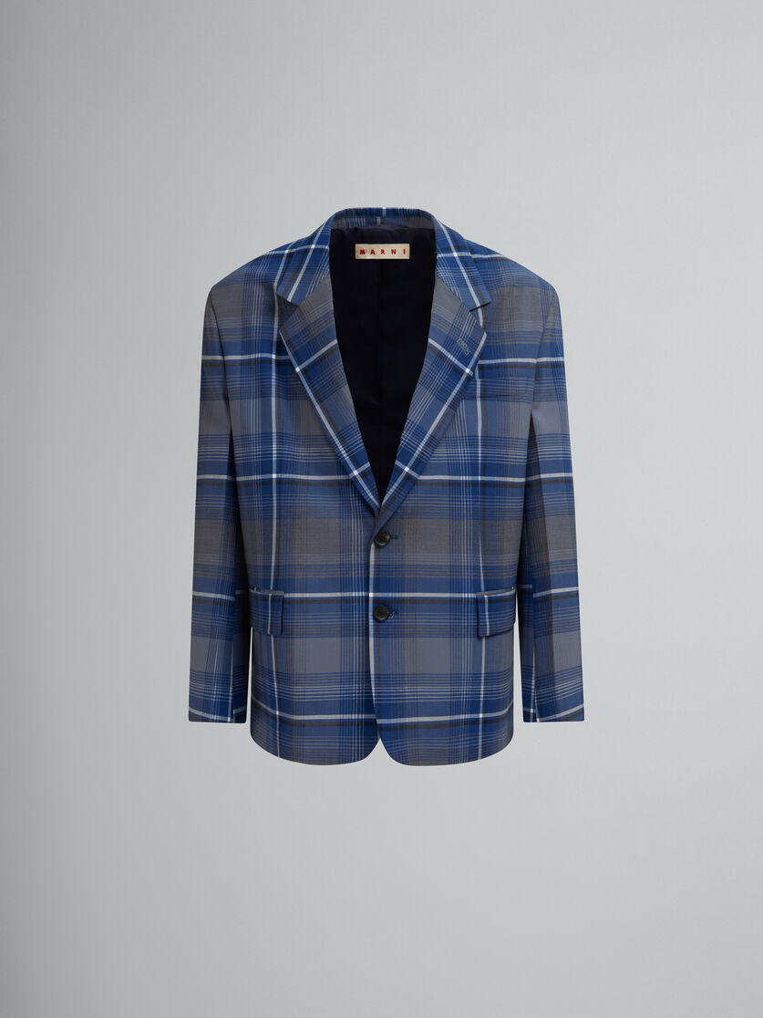 Blazer in lana a quadri blu con rammendo Marni - Giacche - Image 1