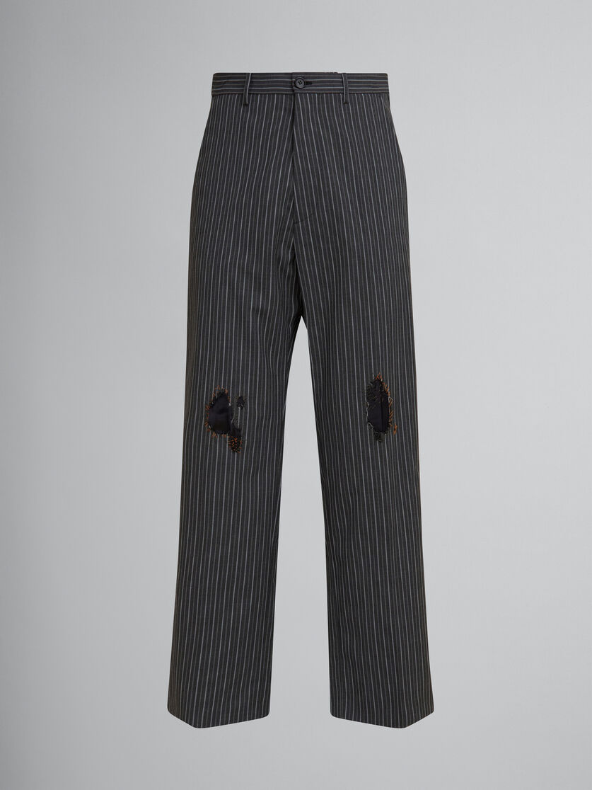 Pantaloni in lana gessata nera con applicazioni con rammendo Marni - Pantaloni - Image 1