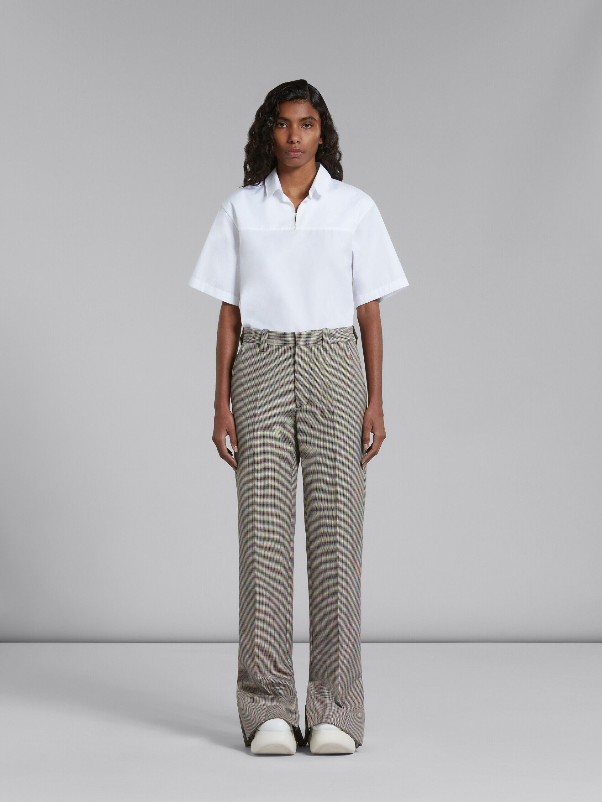 Grey and red houndstooth check wool trousers | Marni