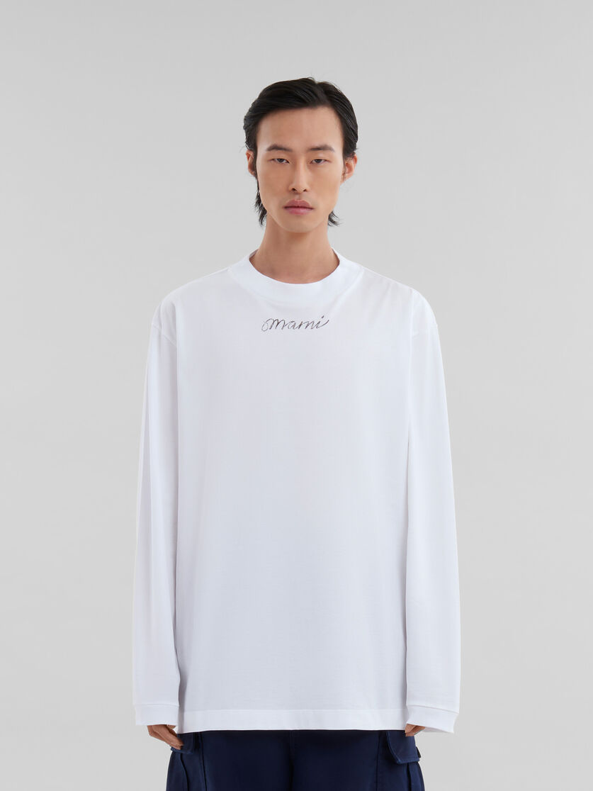 T-shirt a maniche lunghe in cotone biologico bianco con motivo Scribble Marni - T-shirt - Image 2