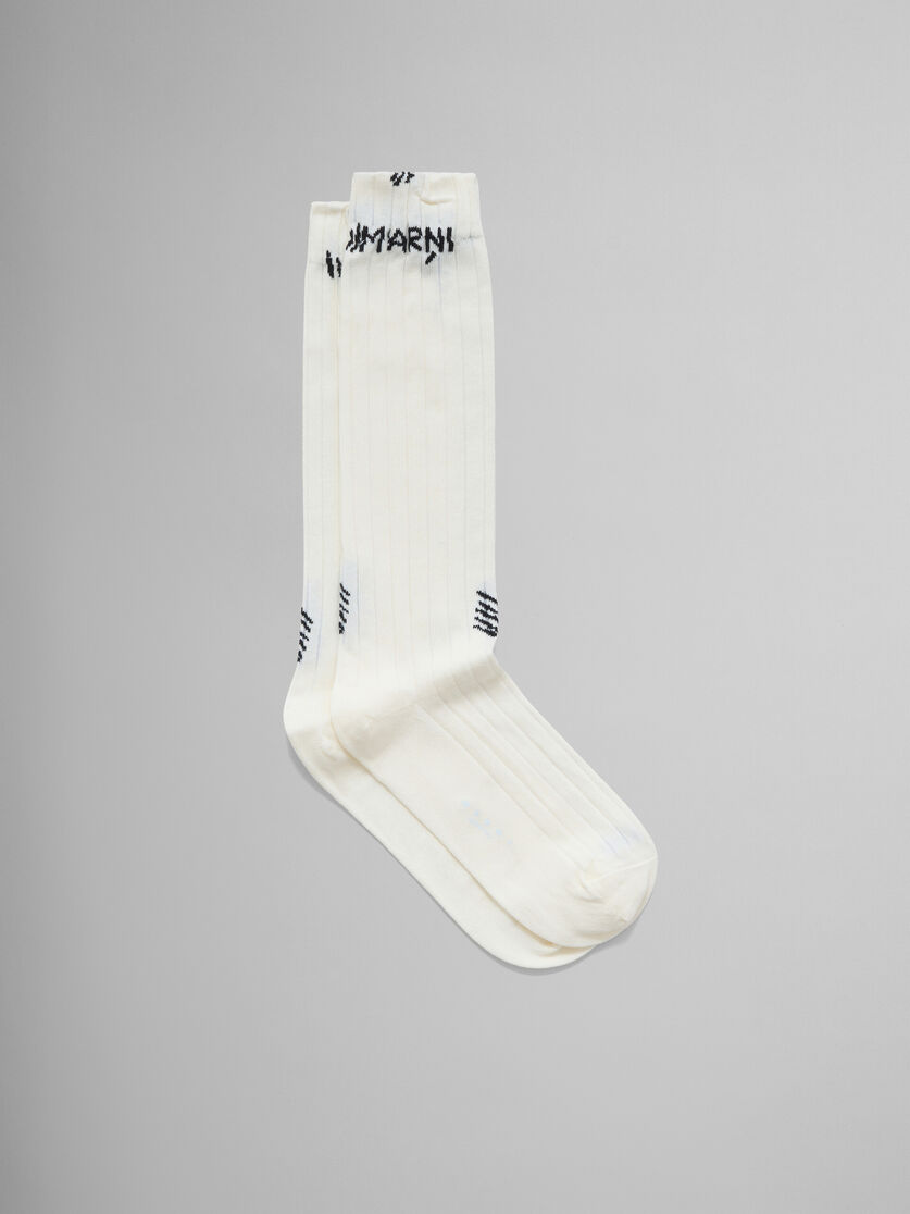 Light blue ribbed cotton socks with Marni mending - Socks - Image 1