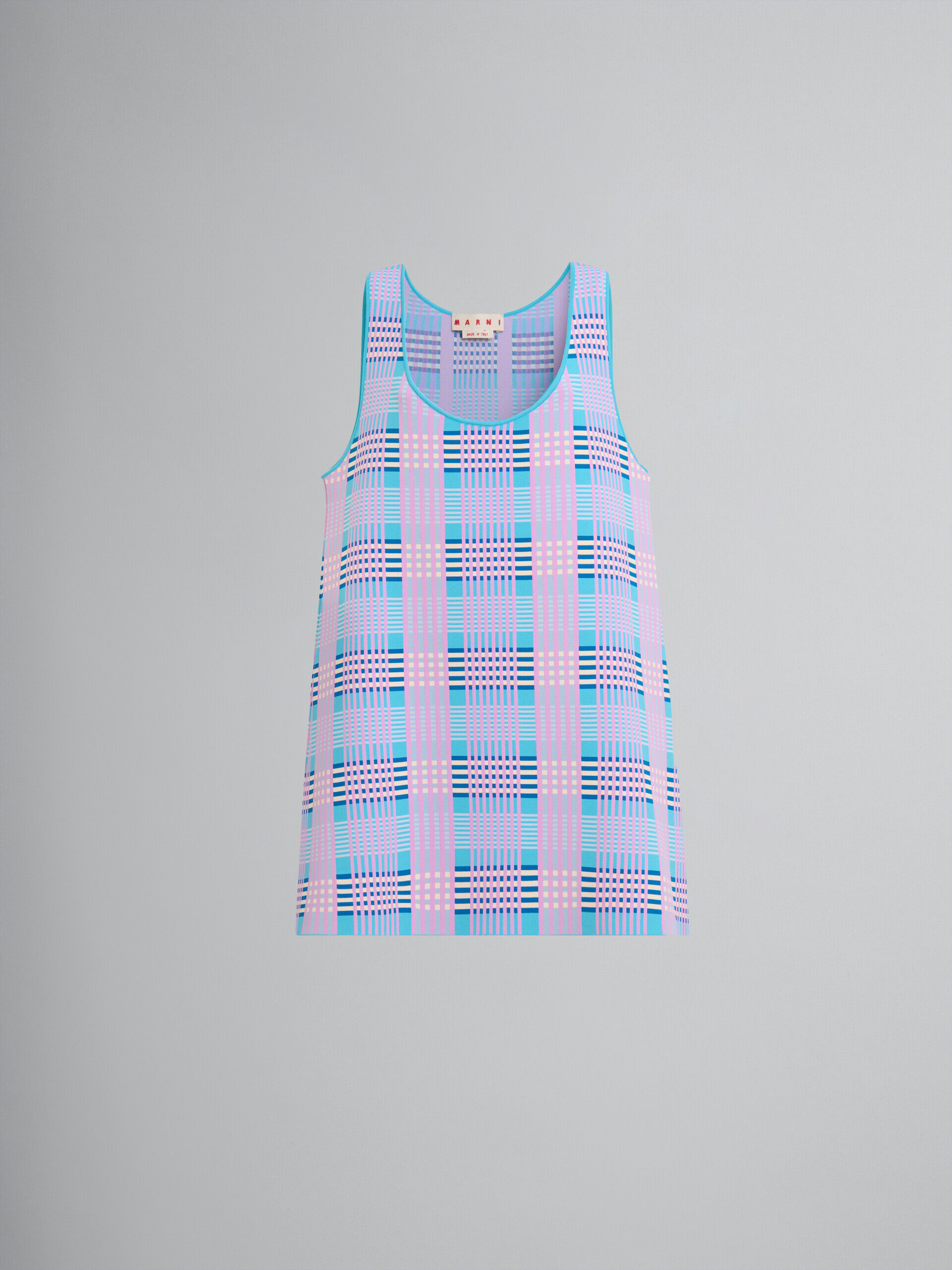 Pink and blue checked techno knit A-line dress | Marni