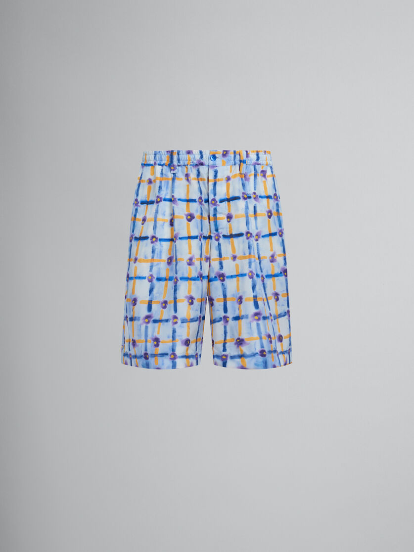 Short à cordon coulissant en soie Habotai bleu clair avec imprimé Saraband - Pantalons - Image 1