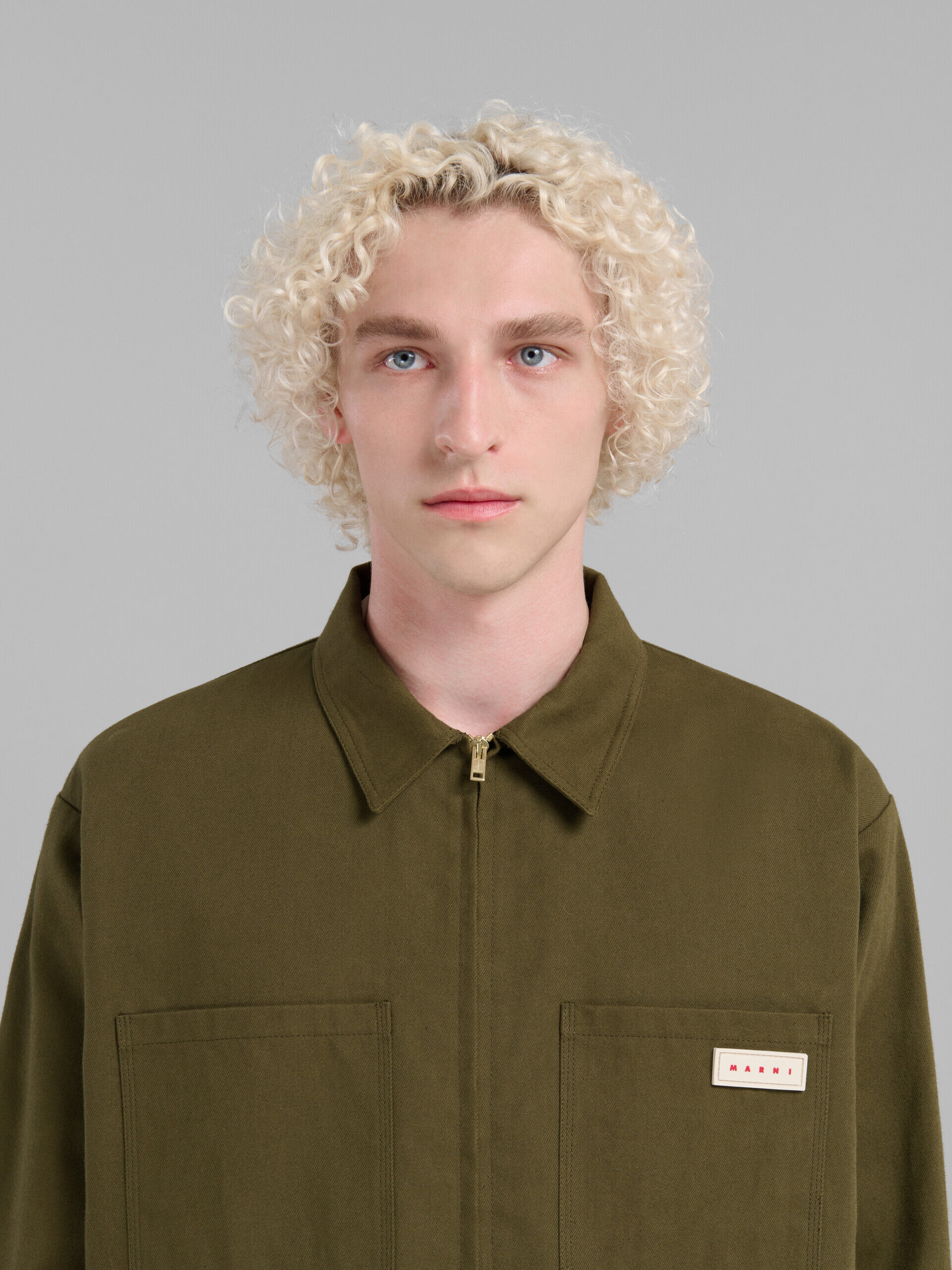 Green gabardine zip-up overshirt | Marni