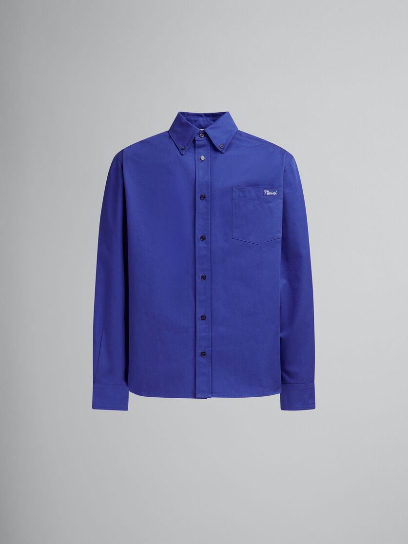 Giacca in gabardine biologico blu con applicazione rammendo Marni - Camicie - Image 1