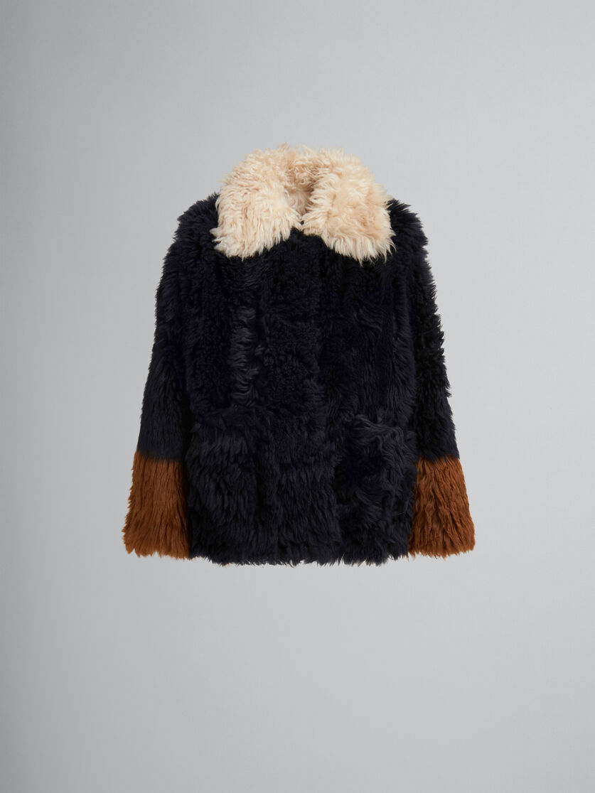 Giacca in shearling a pelo lungo blu navy con finiture a contrasto - Giacche - Image 1