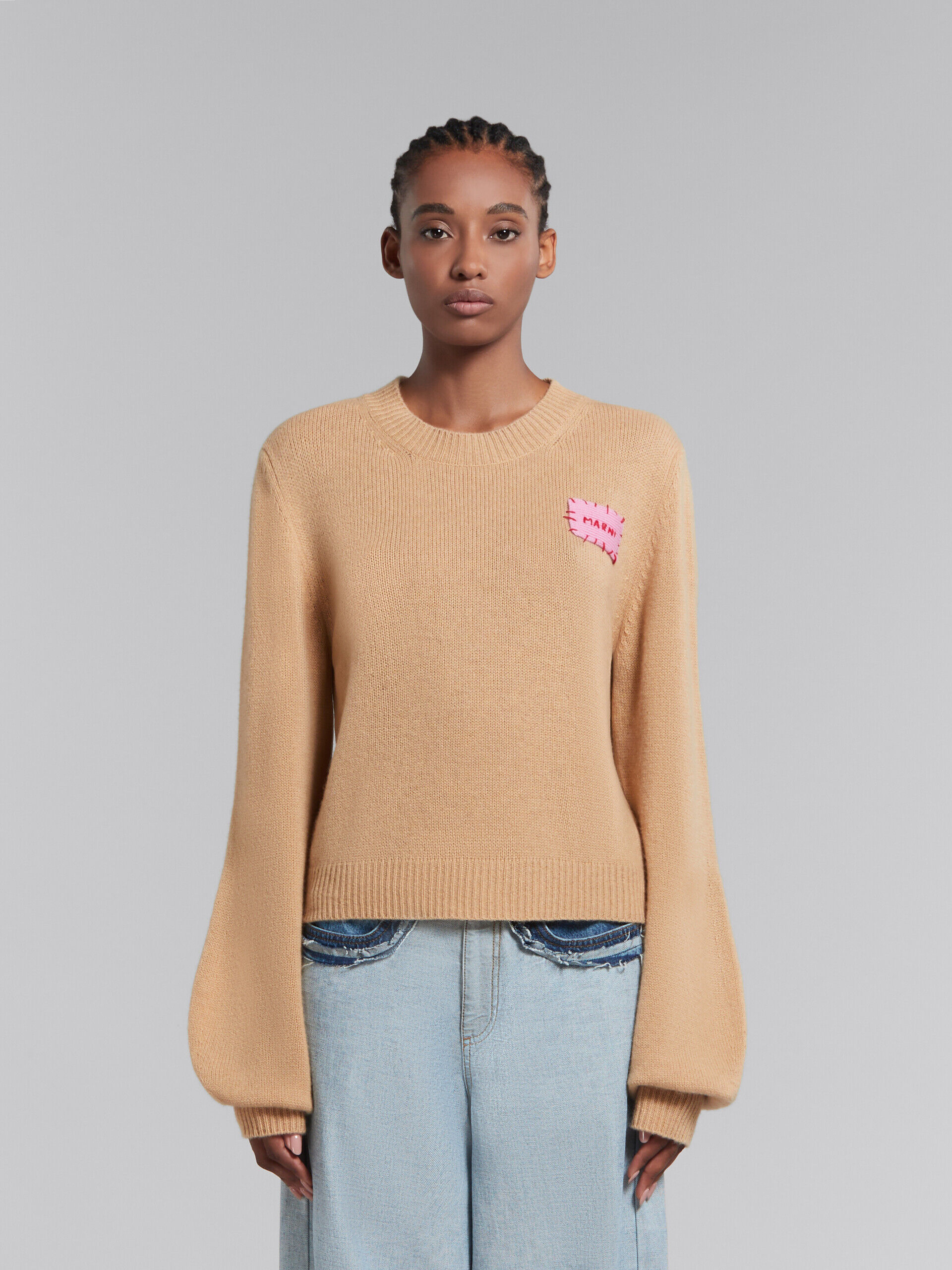 Brown cashmere jumper with Marni mending patch | Marni