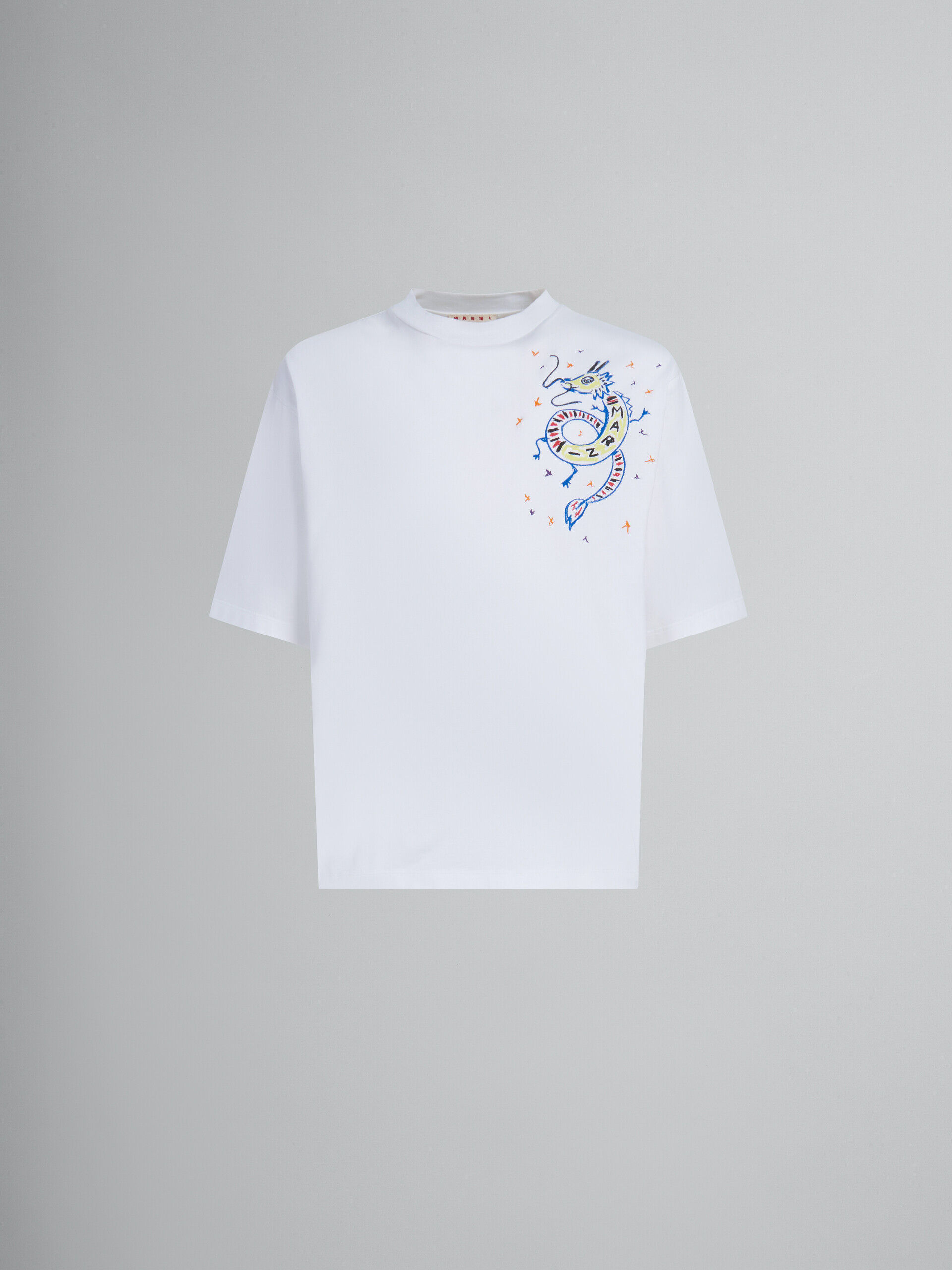 ホワイト ドラゴンプリント オーガニックジャージー製 Tシャツ | Marni