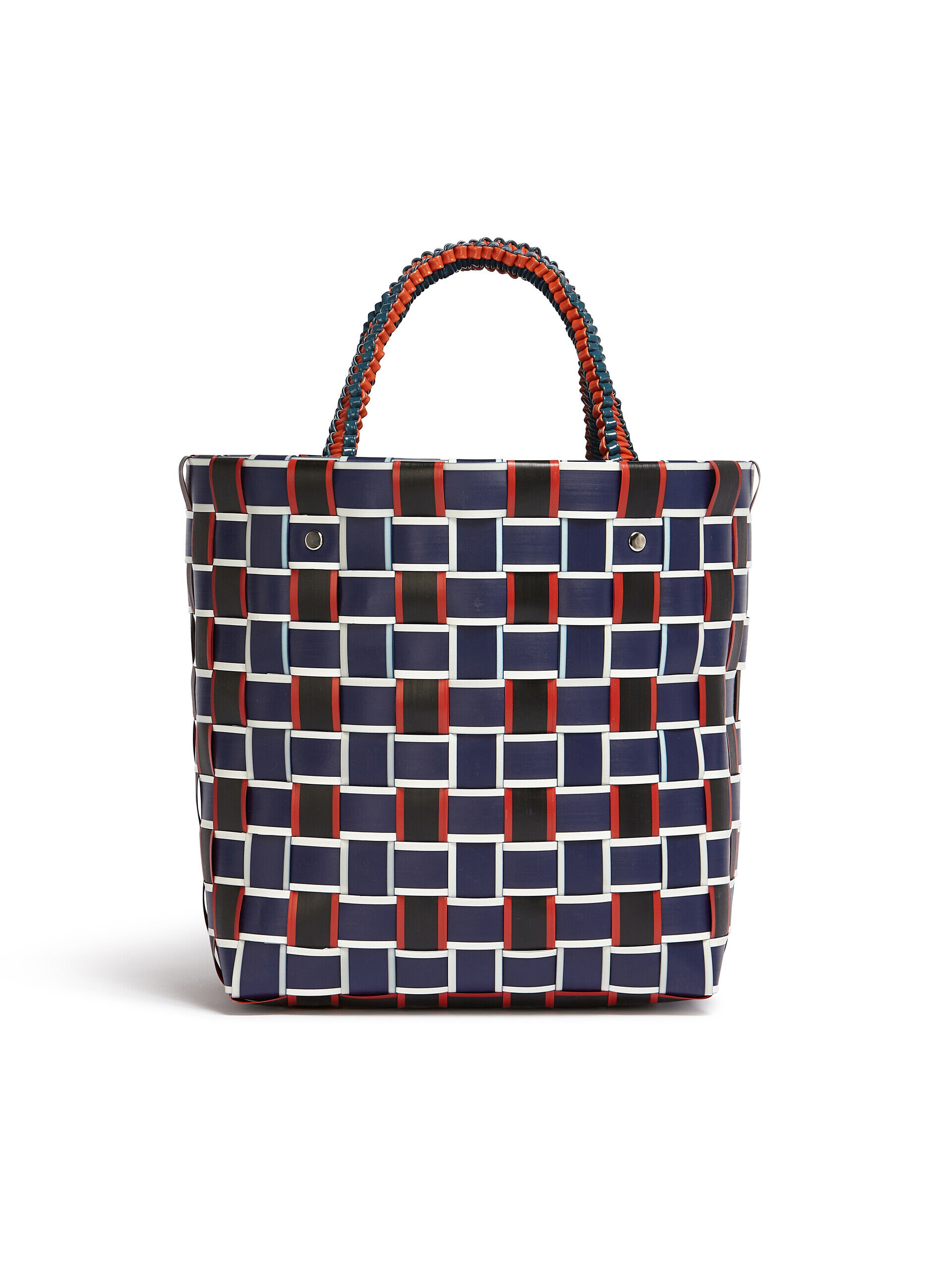 ブルー&ブラック ウォーブン素材製 MARNI MARKET TAPE BASKETバッグ