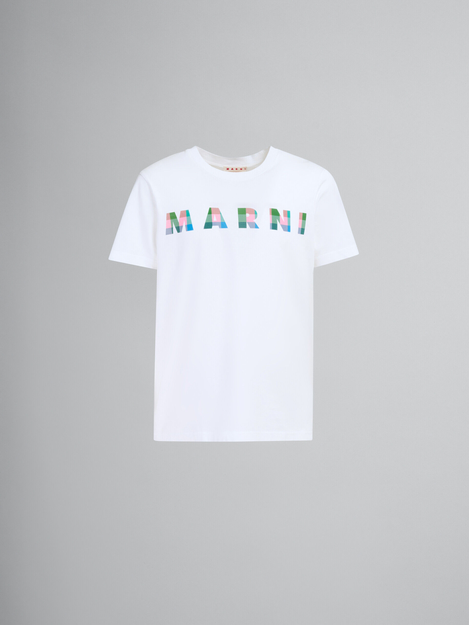 ホワイト ギンガムマルニロゴ入り コットン製Tシャツ | Marni