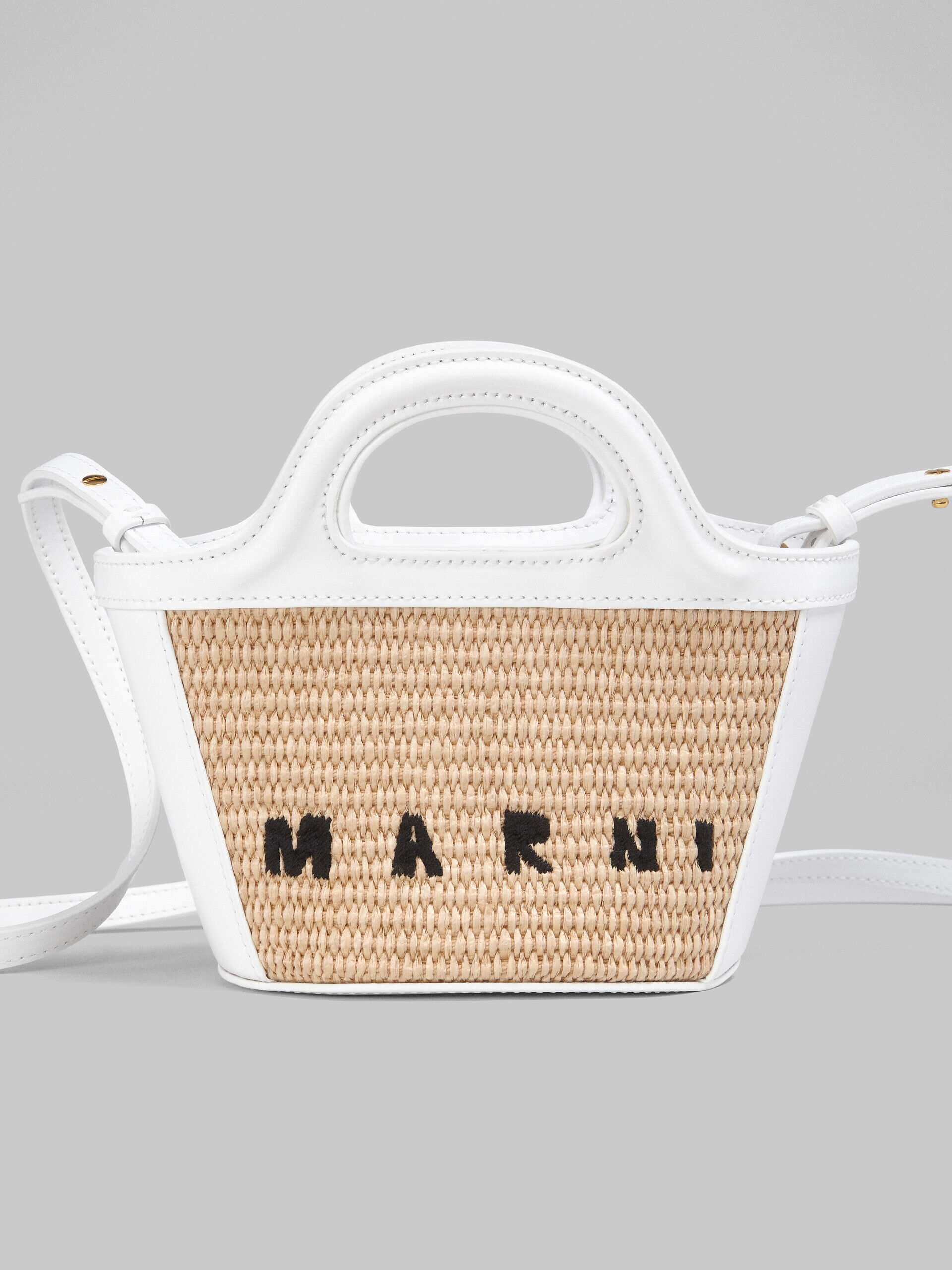 Tropicalia Micro Bag in white leather and raffia-effect fabric | Marni