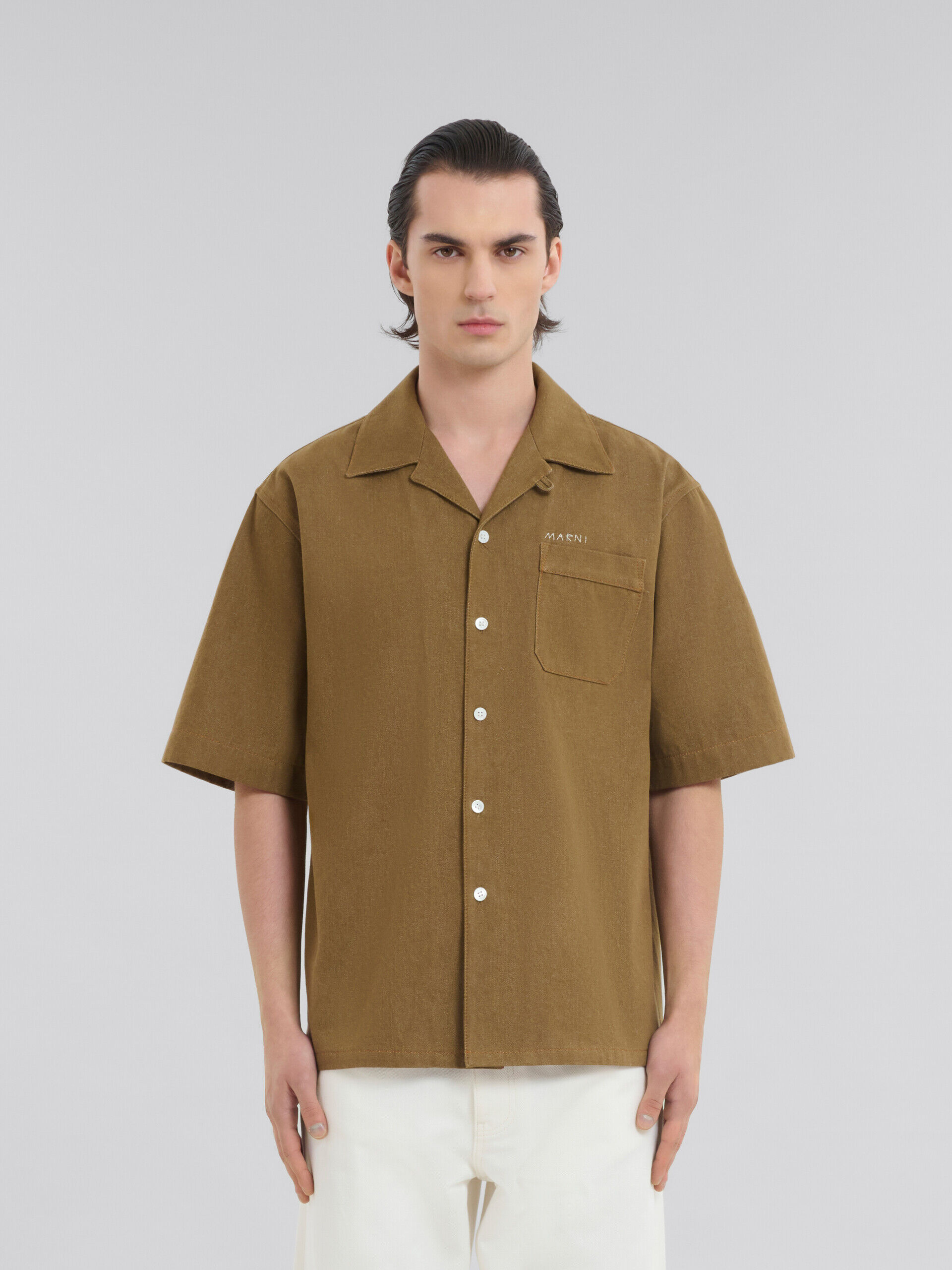 ブラウン マルニ メンディングロゴ付き デニム製 ボーリングシャツ | Marni